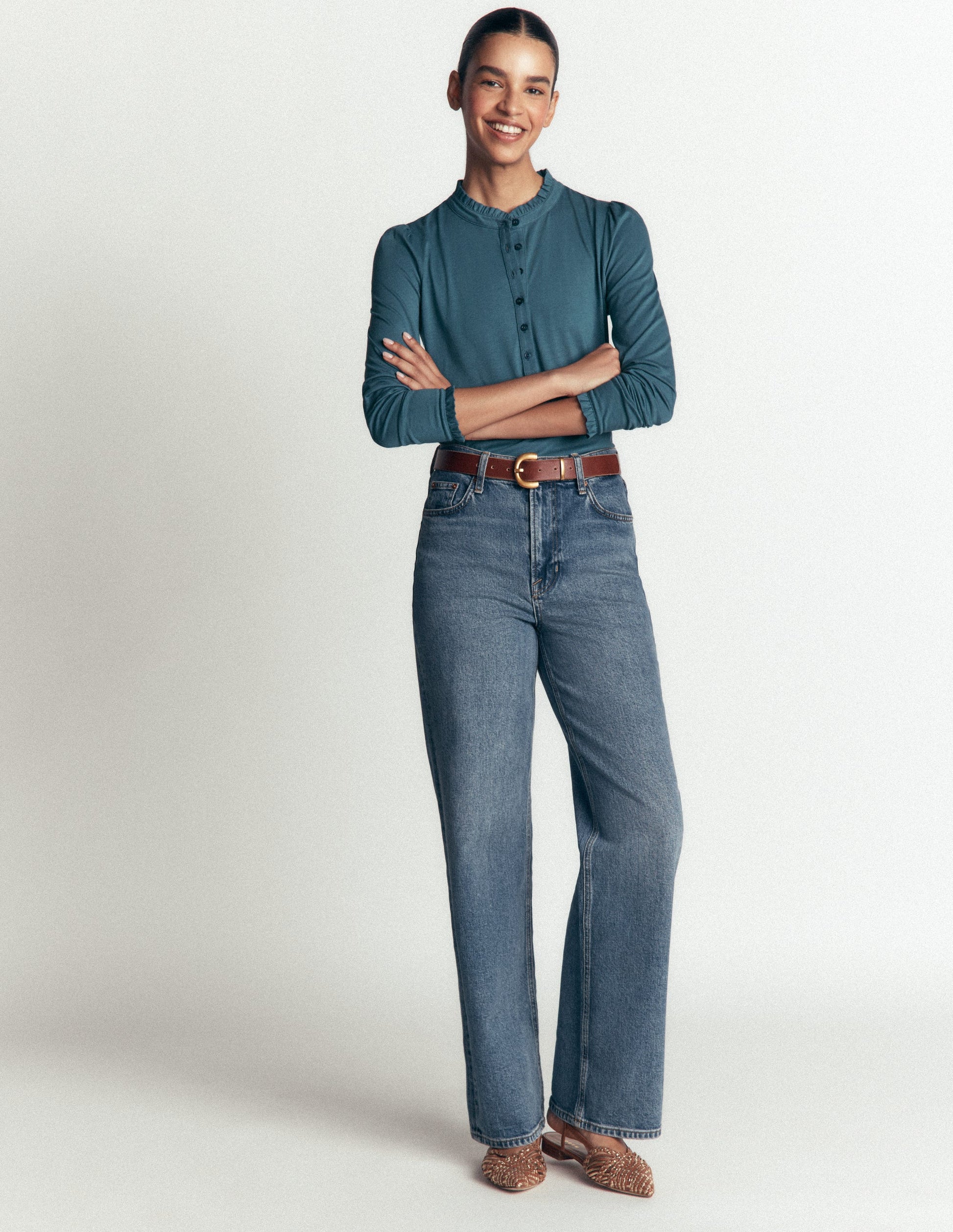 Supersoft Frill Henley Top-Storm Blue-3