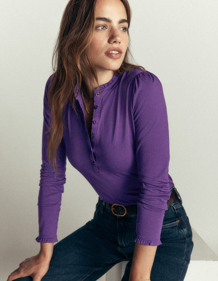 Supersoft Frill Henley Top-Calla Lilly Purple