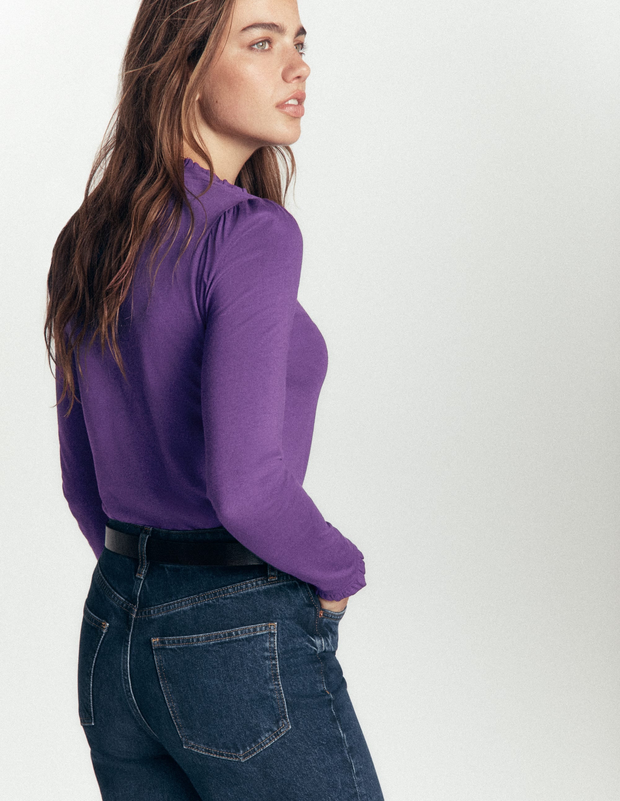 Supersoft Frill Henley Top-Calla Lilly Purple - Image 3