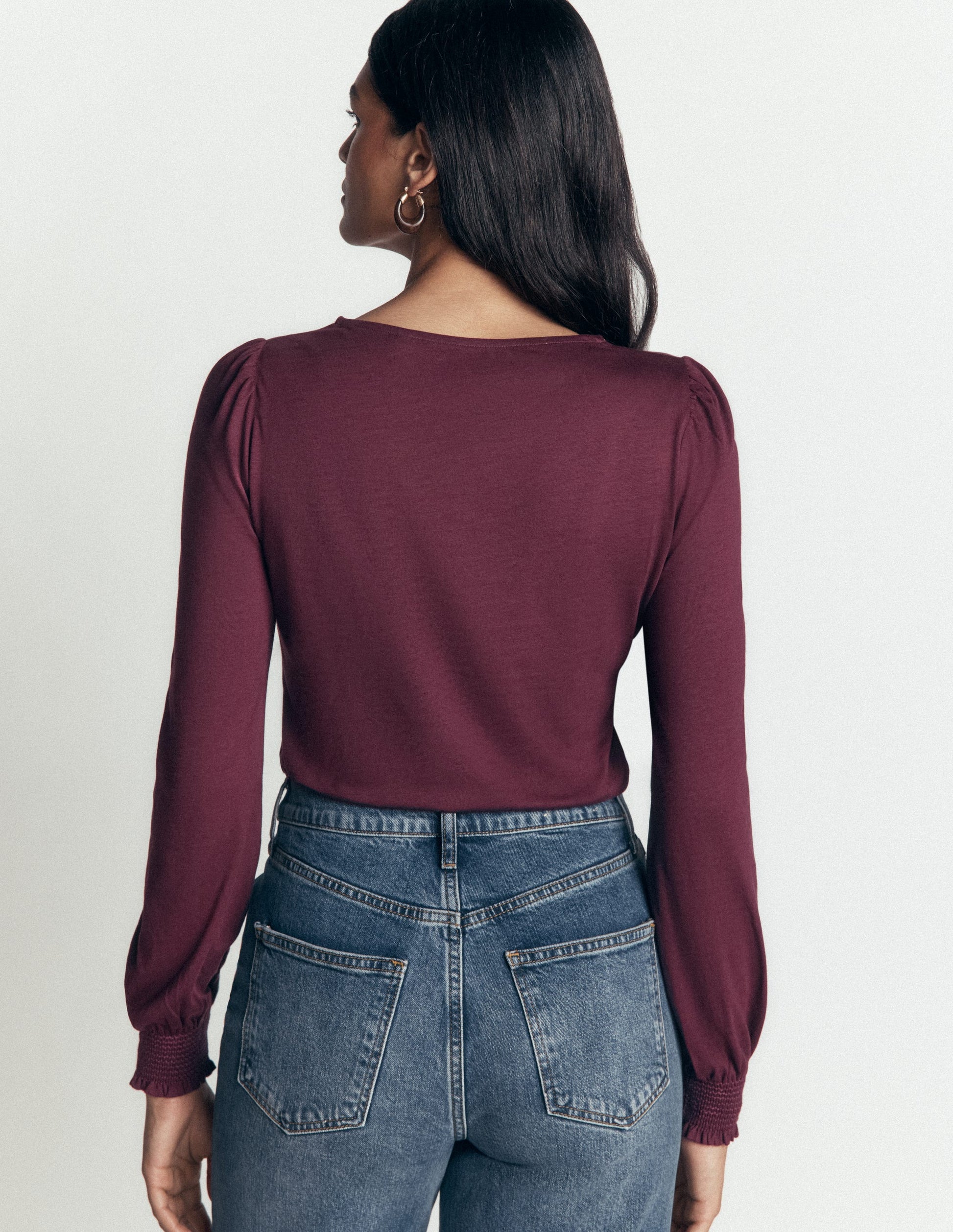 Smocked Cuff Supersoft Top-Dark Cherry-3