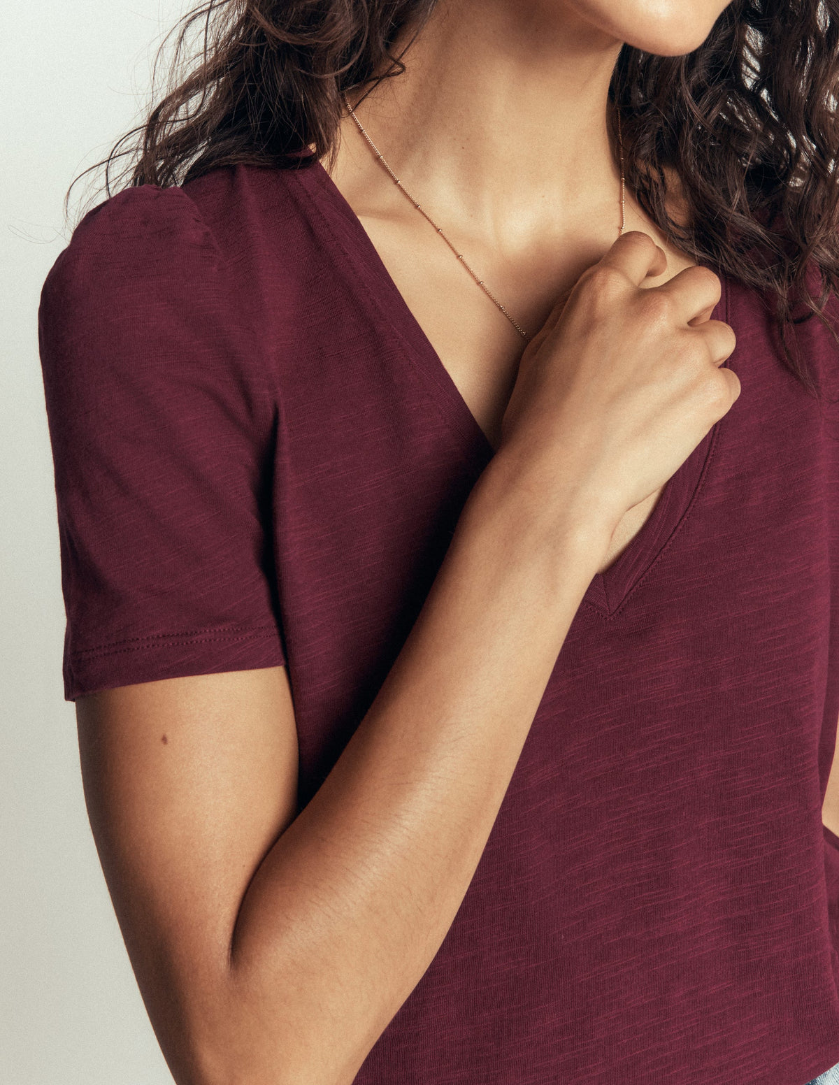 Sophie V-neck Slub T-shirt-Deep Wisteria-4