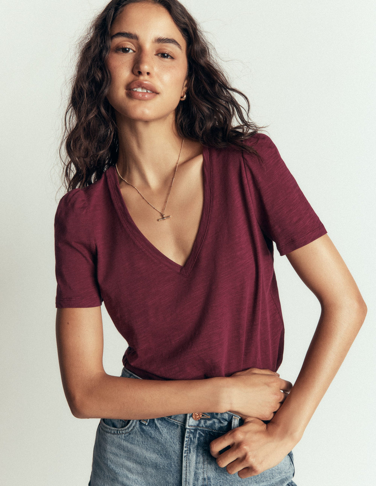 Sophie V-neck Slub T-shirt-Deep Wisteria-1