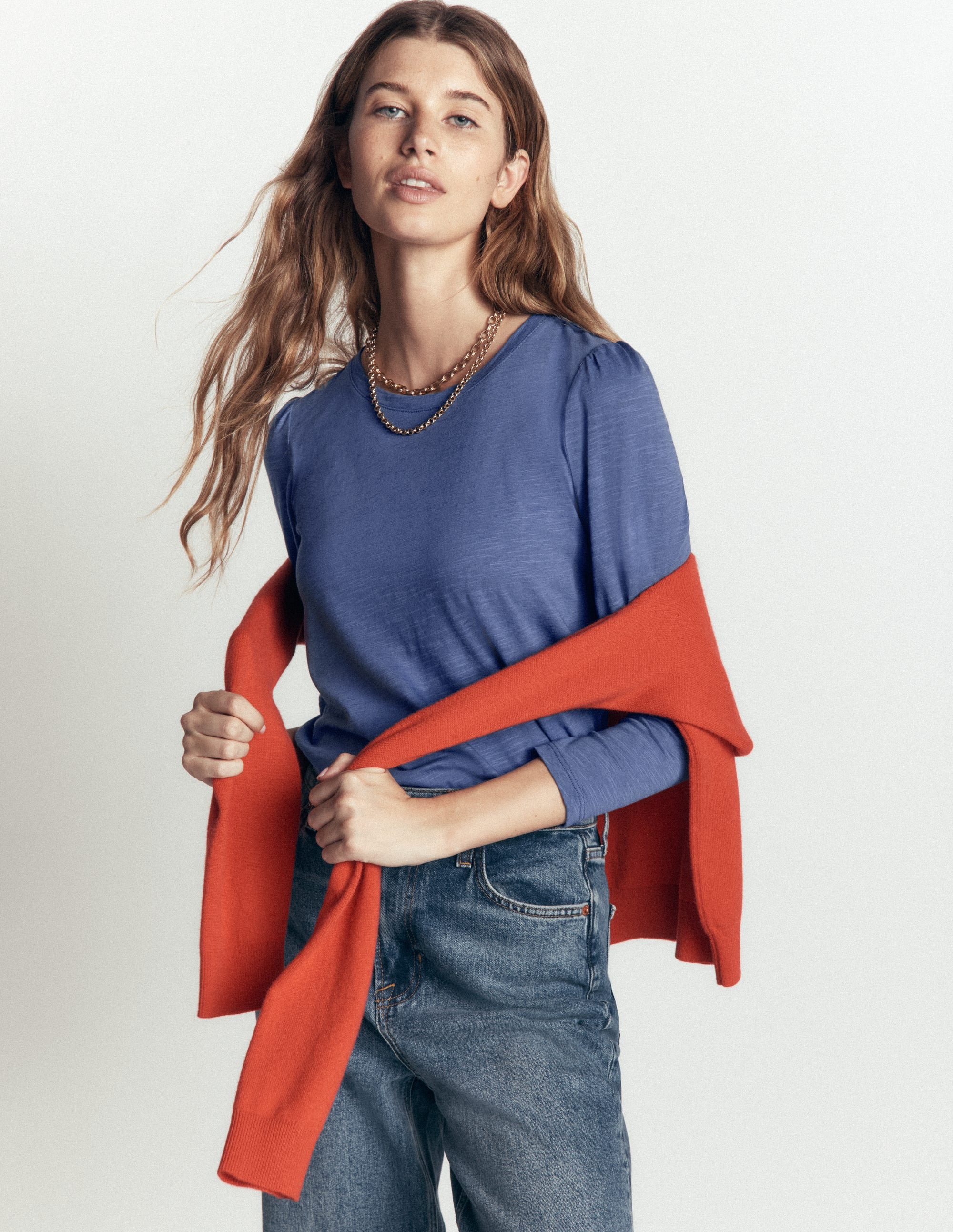 Cotton Crew Long Sleeve Top-True Navy - Image 4