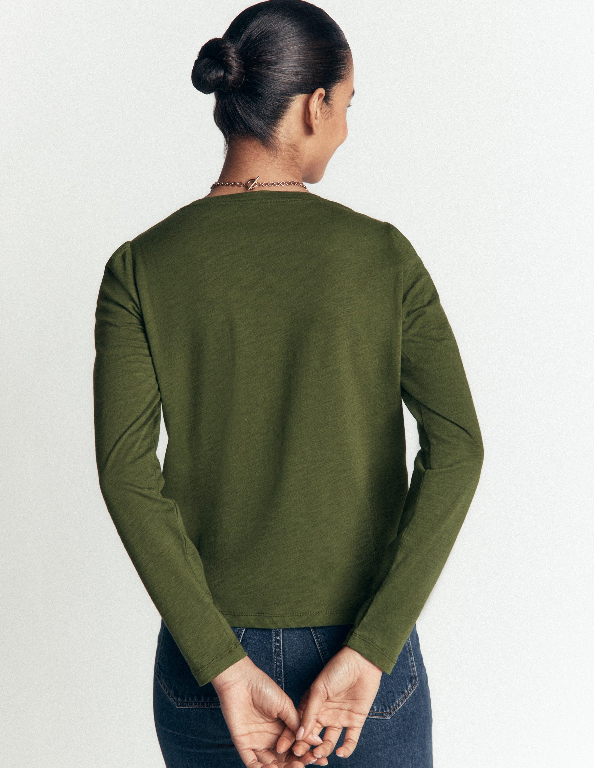 Cotton Crew Long Sleeve Top-Chive-2