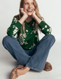 Rosa Printed Sweatshirt-Hunter Green, Flecked Bunch