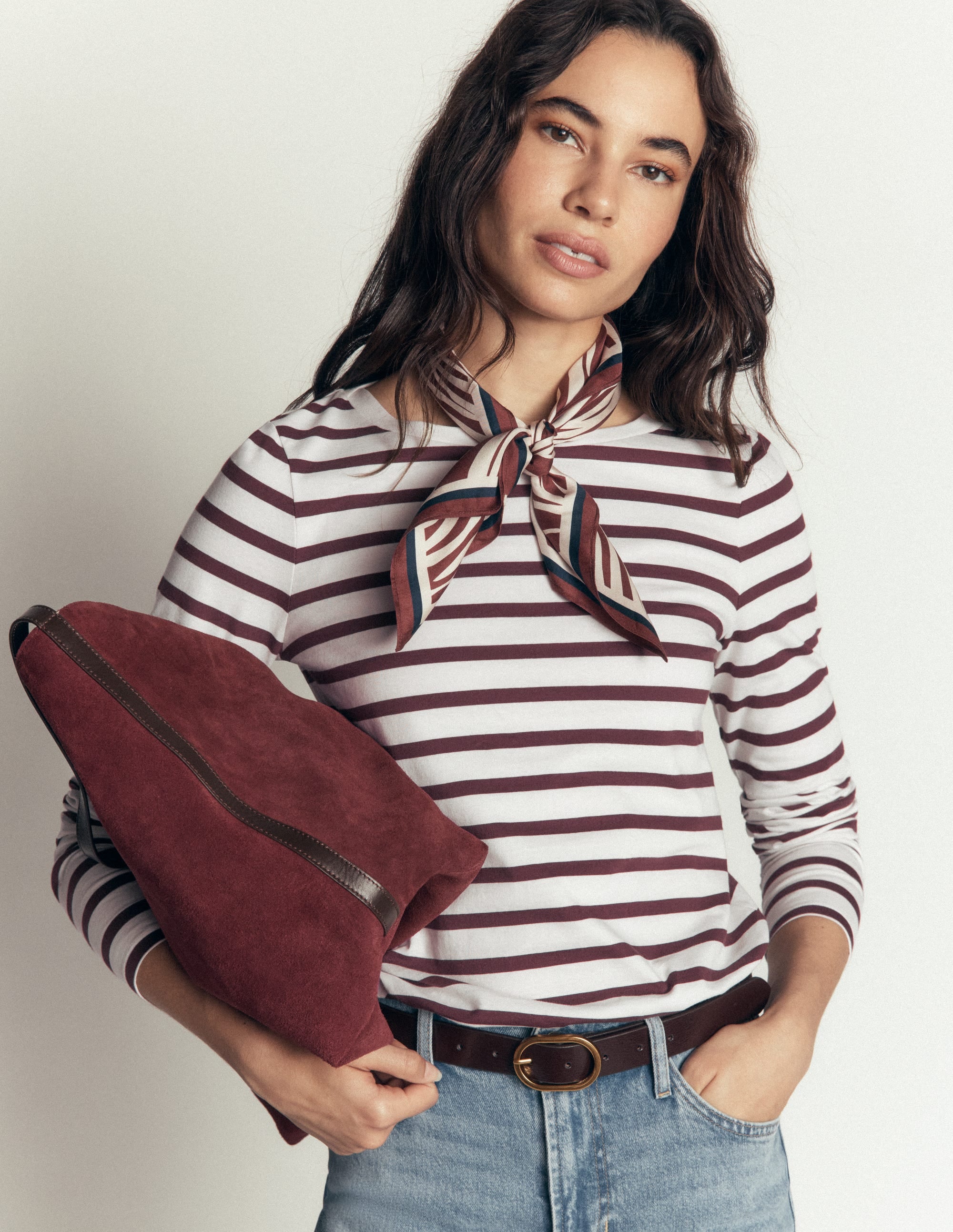 Olivia Long Sleeve Breton-Ivory and Bitter Chocolate - Image 1