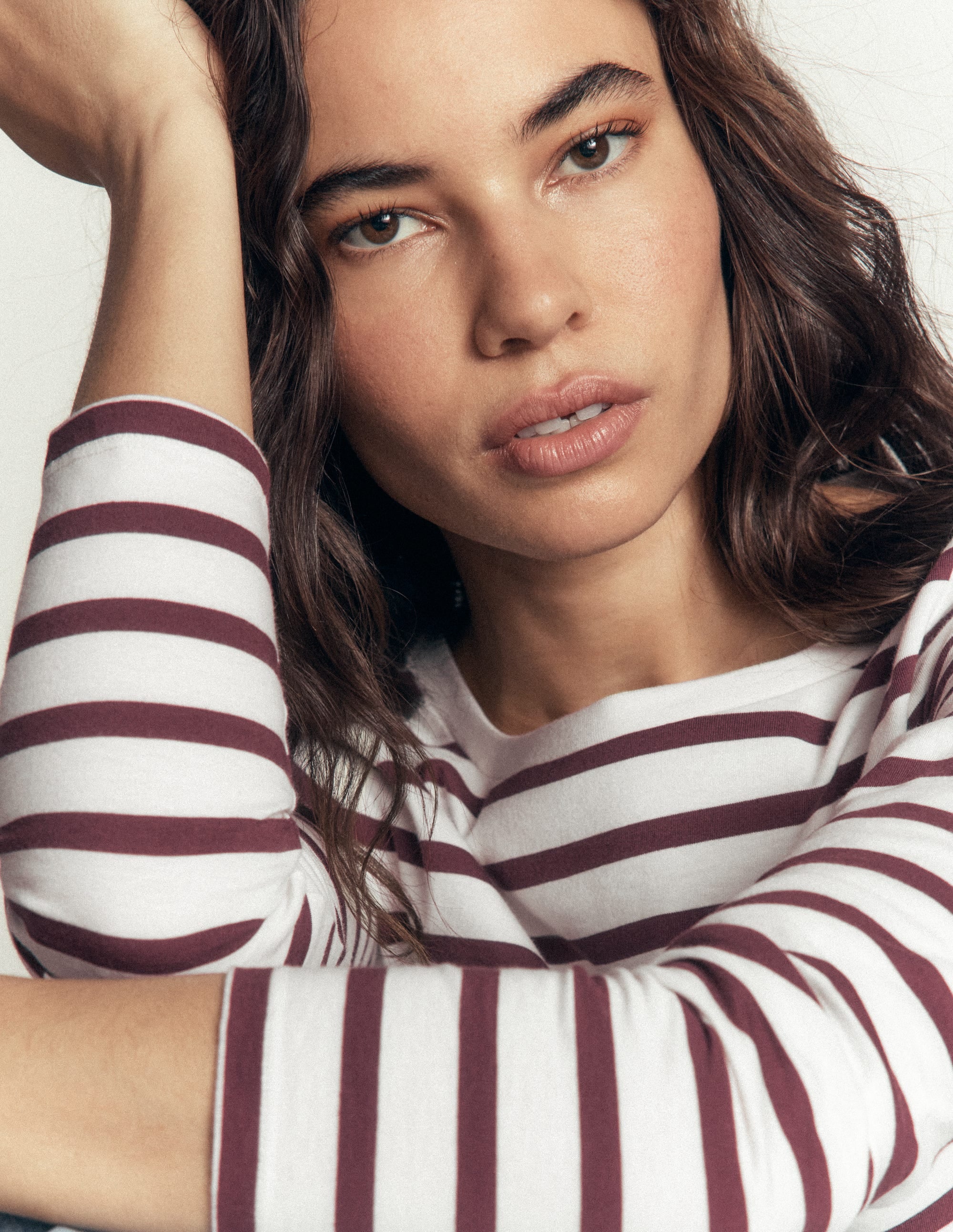 Olivia Long Sleeve Breton-Ivory and Bitter Chocolate - Image 2