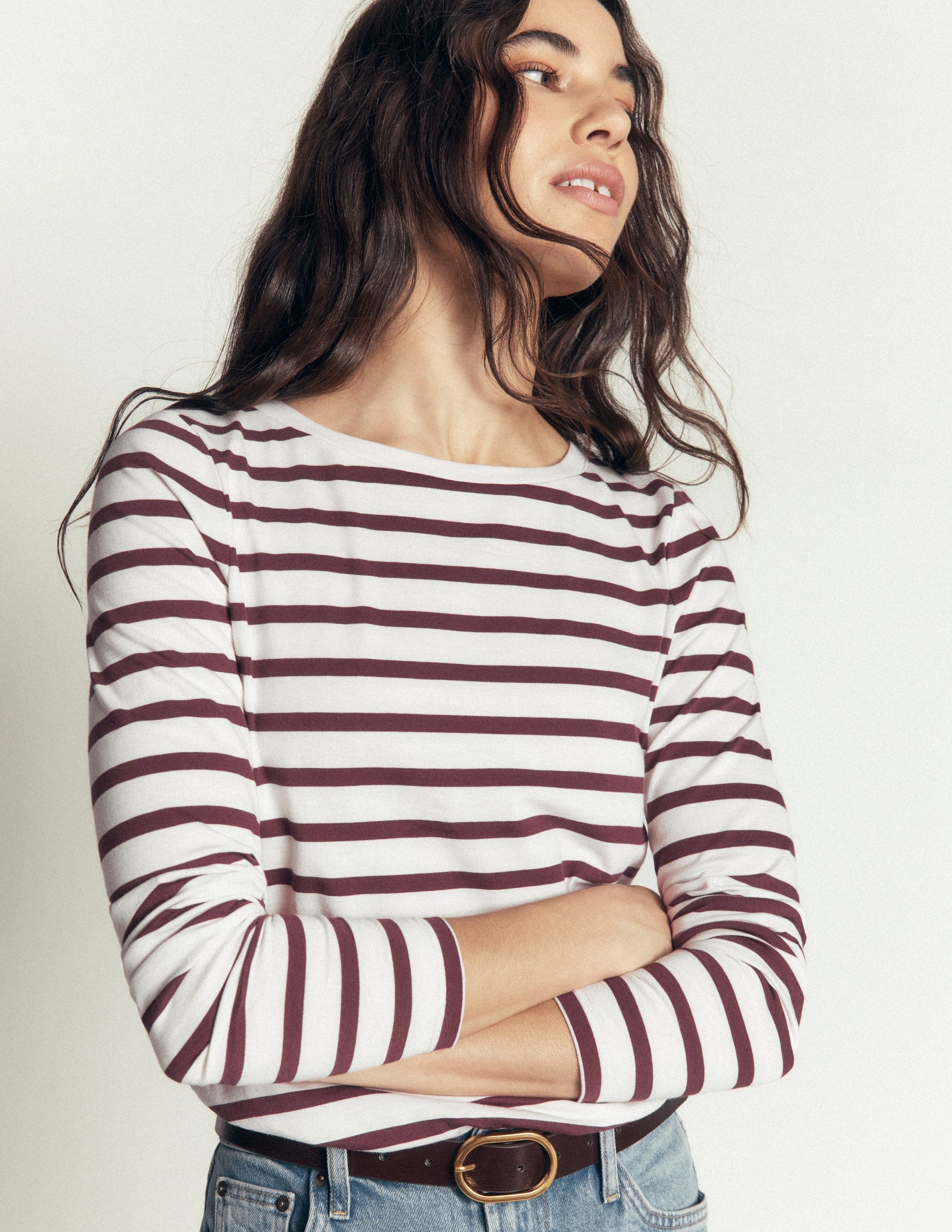 Olivia Long Sleeve Breton-Ivory and Bitter Chocolate-3