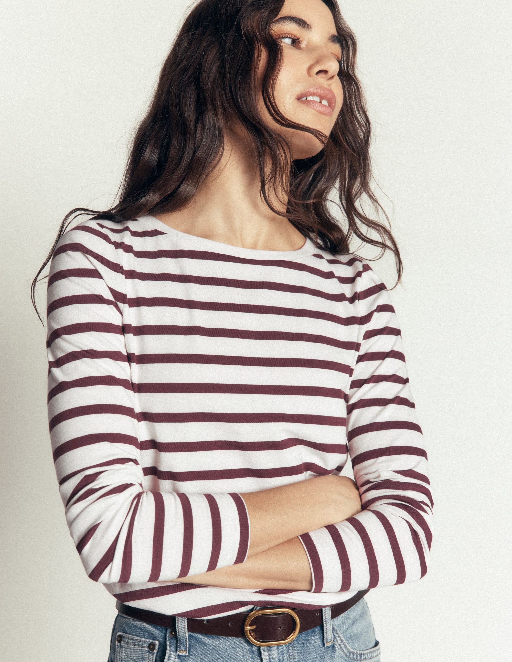 Olivia Long Sleeve Breton-Ivory and Bitter Chocolate - Image 3