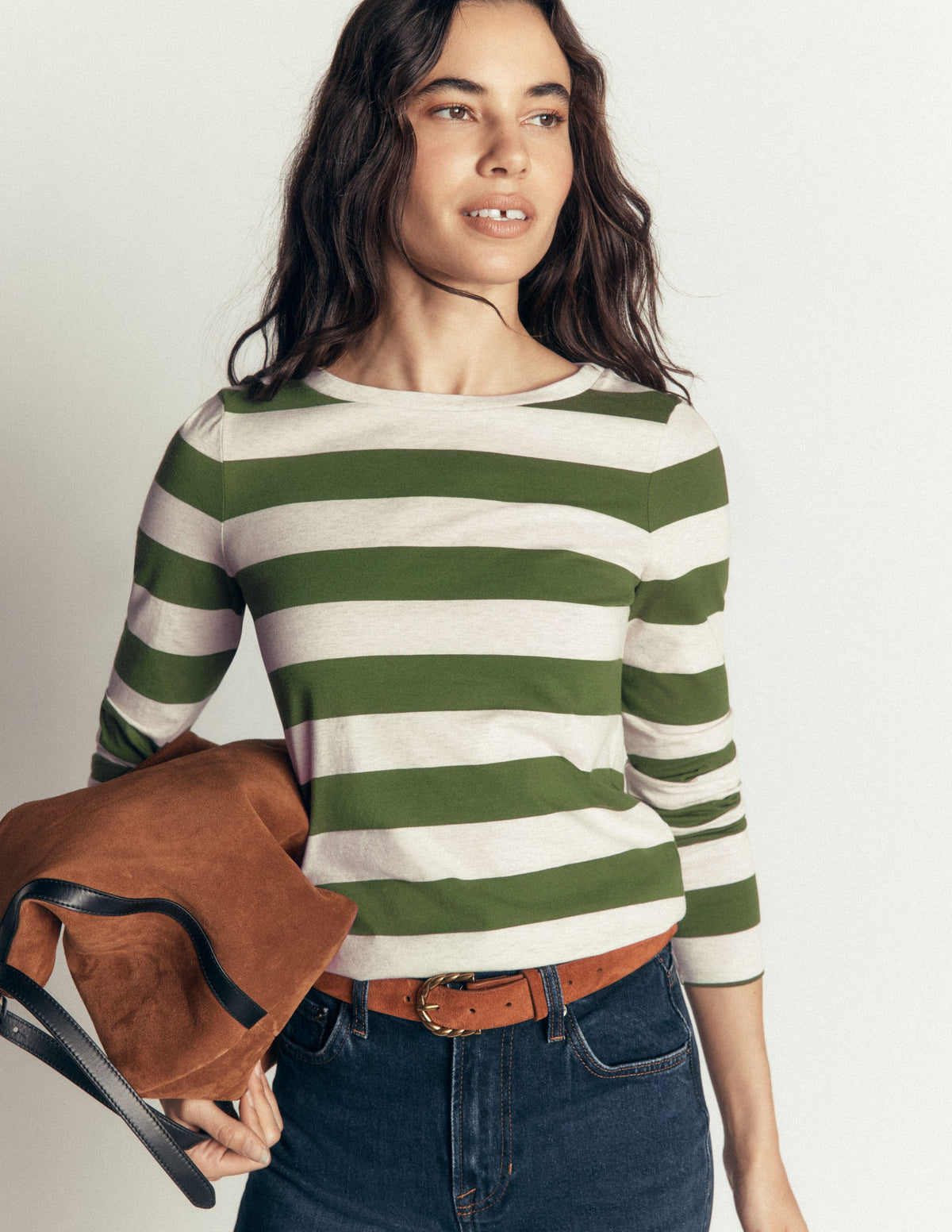 Olivia Long Sleeve Breton-Chive and Oatmeal - Image 1