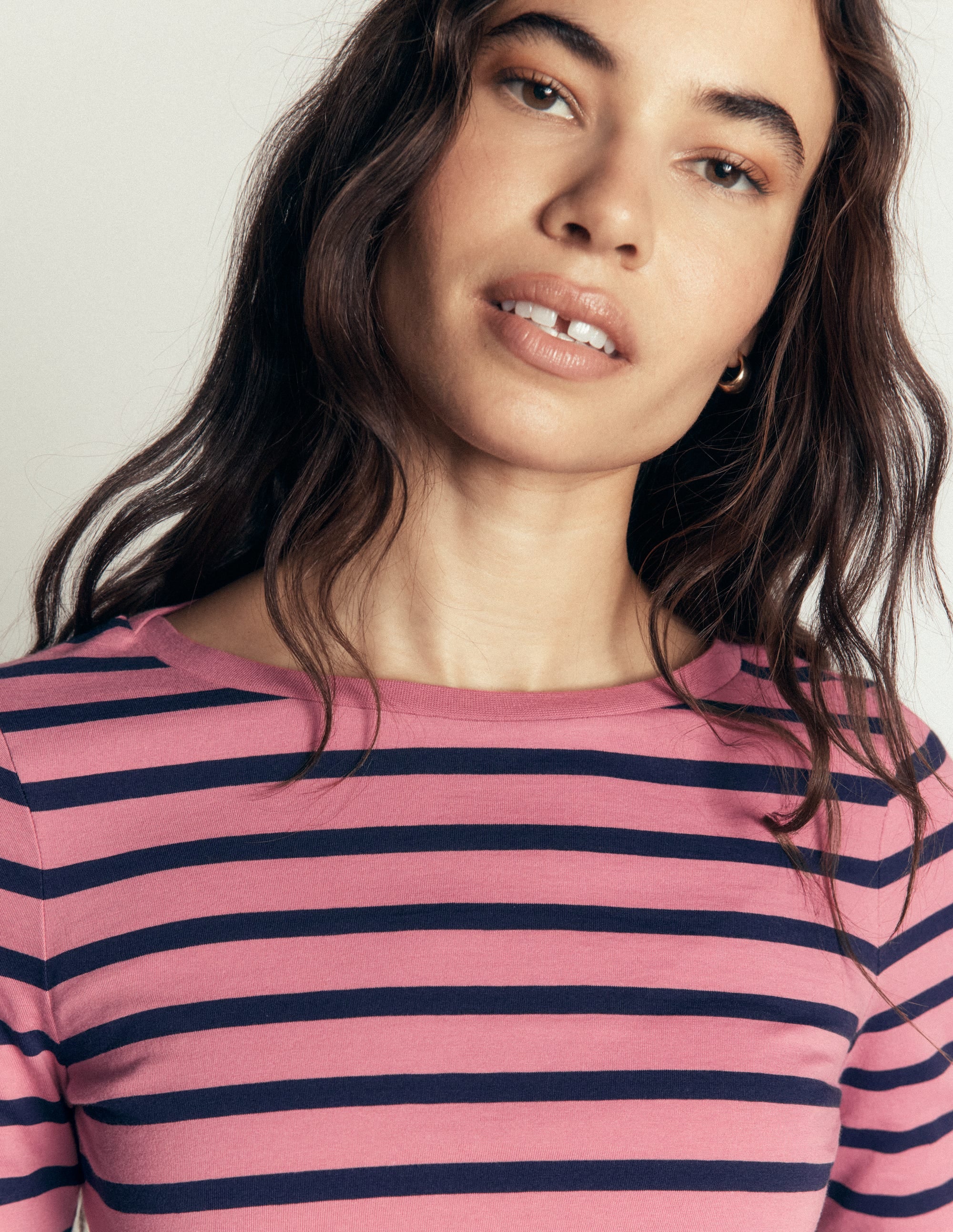 Olivia Long Sleeve Breton-Heather Rose and Navy Stripe - Image 2