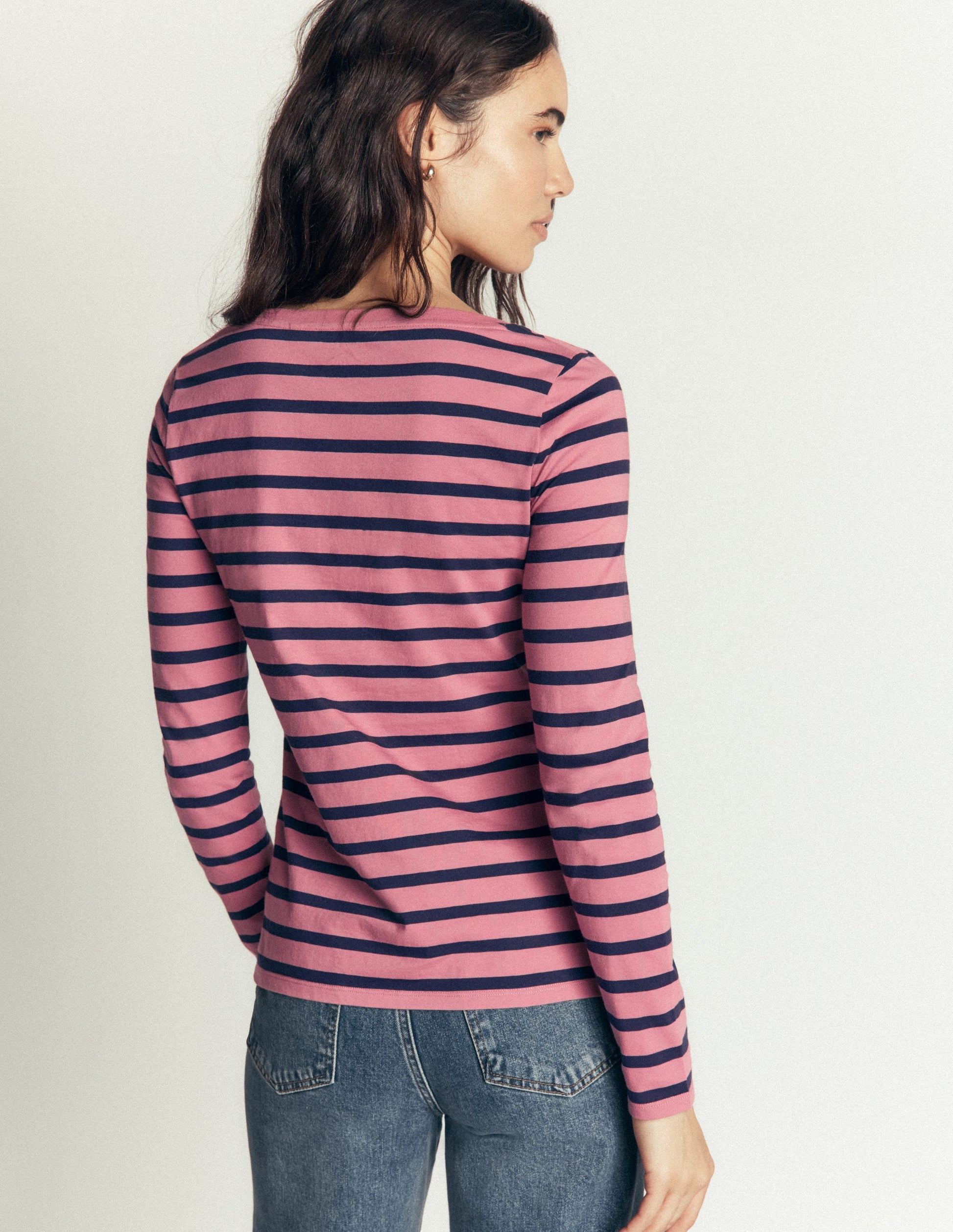 Olivia Long Sleeve Breton-Heather Rose and Navy Stripe-3
