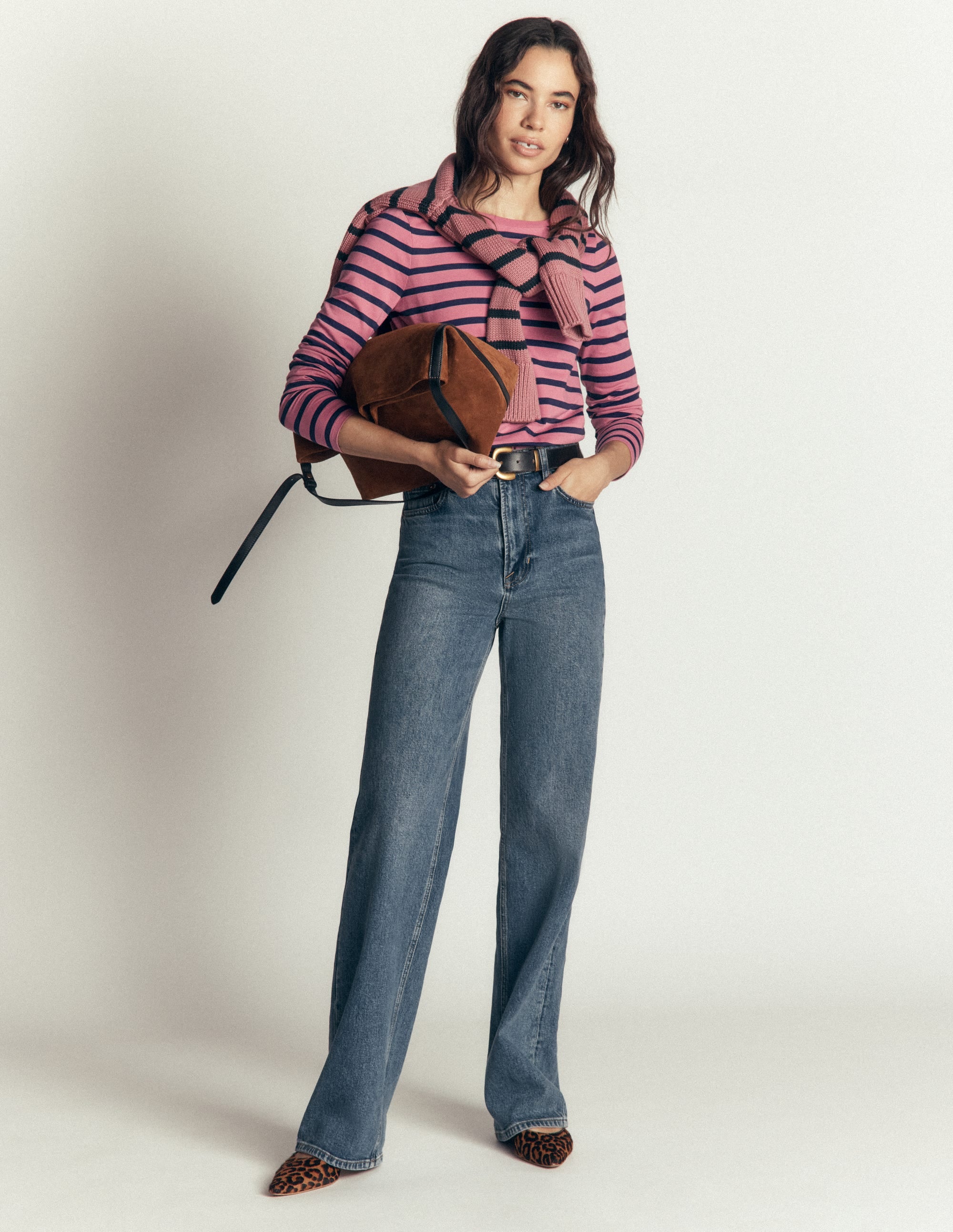 Olivia Long Sleeve Breton-Heather Rose and Navy Stripe - Image 4