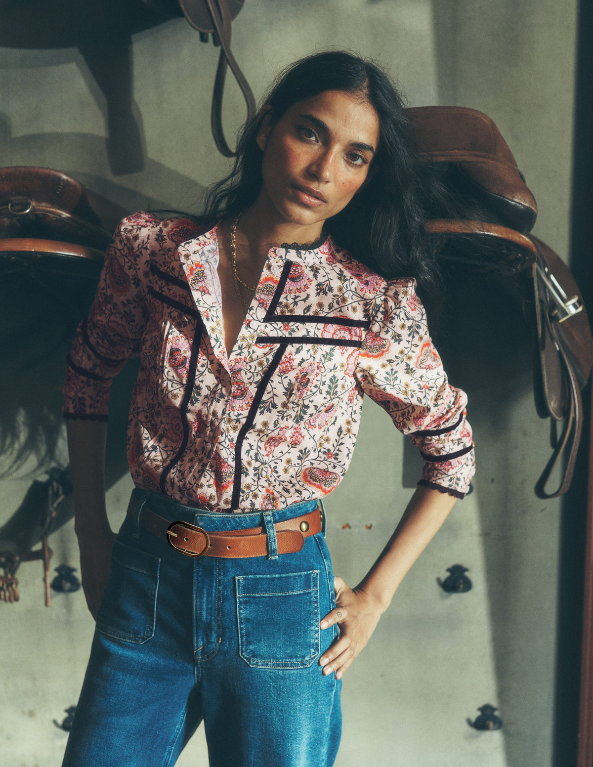 Carmen Trim Detail Top-Multi, Sprouting Vine - Image 1