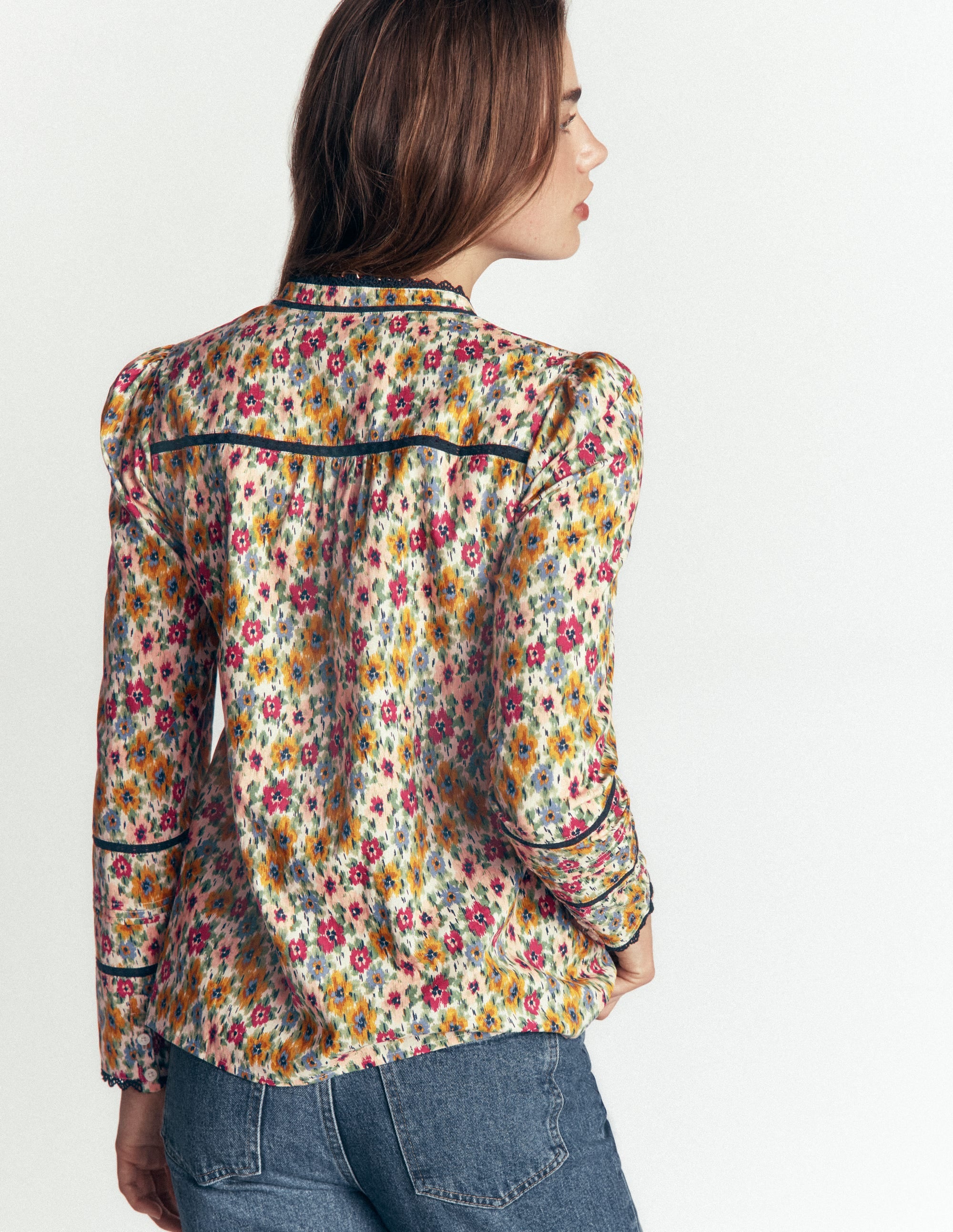 Carmen Lace Trim Cotton Top-Multi, Flecked Garden - Image 3