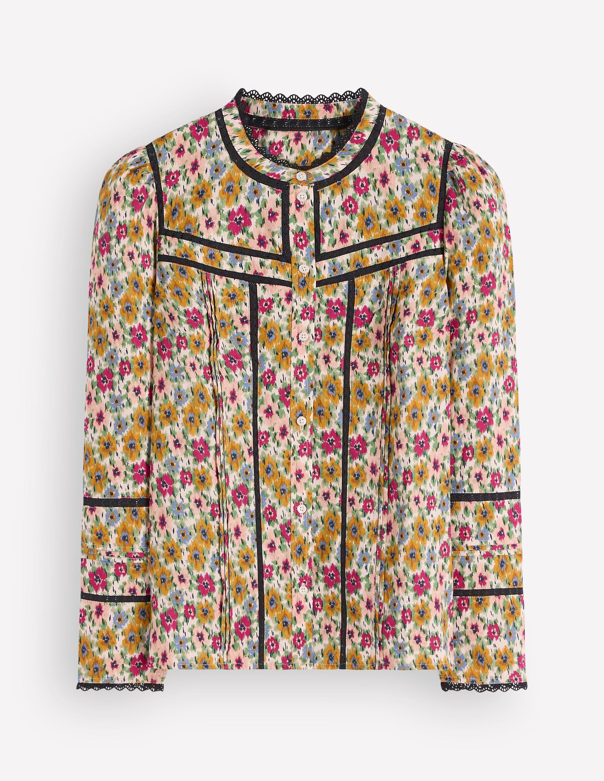 Carmen Lace Trim Cotton Top-Multi, Flecked Garden-5