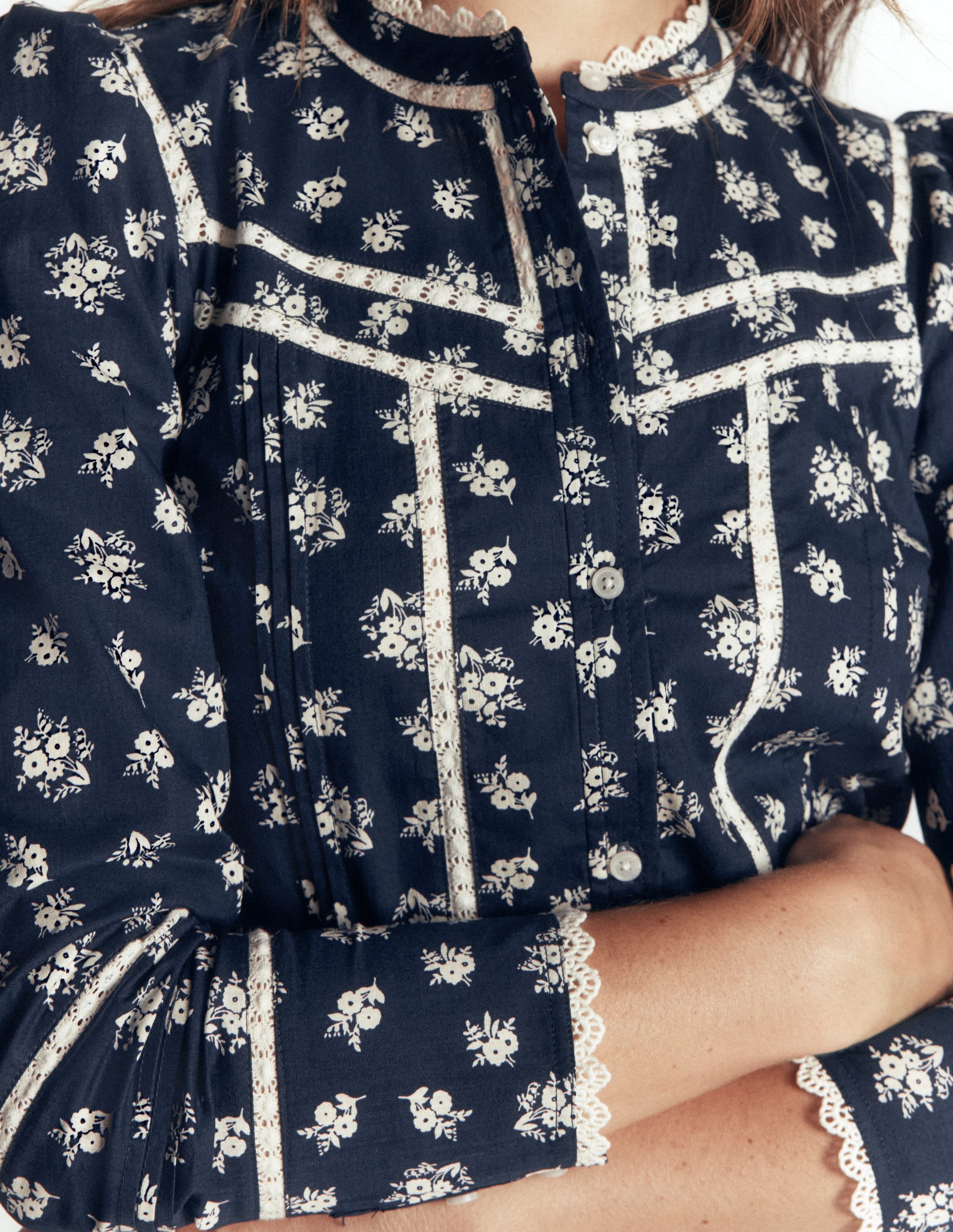 Carmen Trim Detail Top - French Navy, Delicate Garden | Boden USA