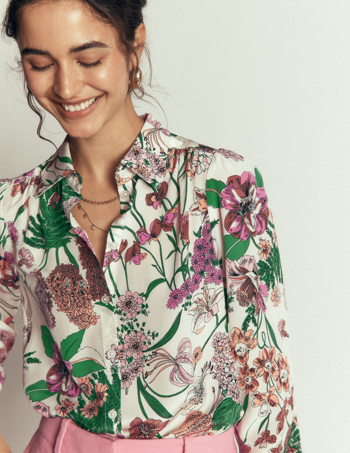 Sara Silk Shirt-Ivory, Whimsical Flora-4
