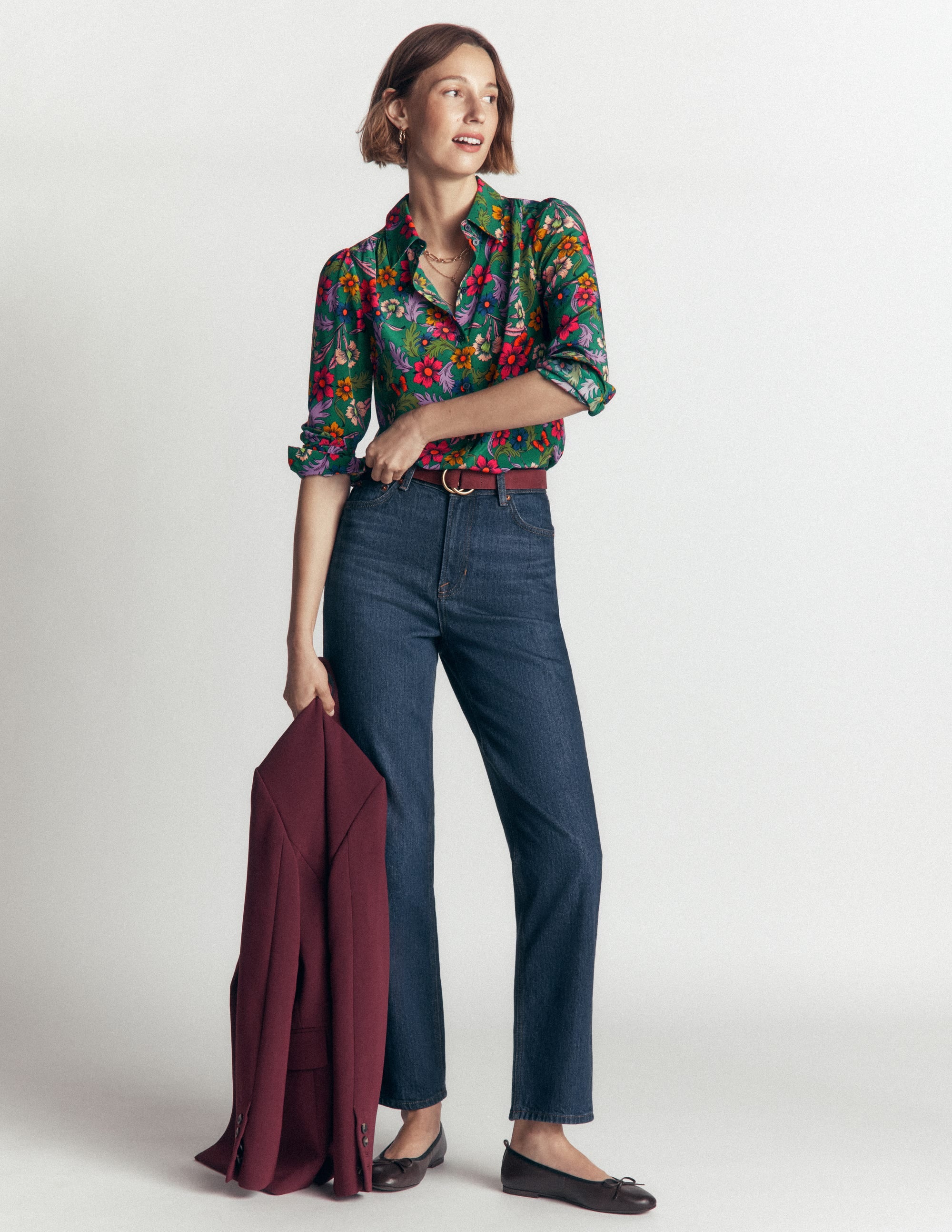 Sara Silk Shirt - Green, Butterfly Bouquet | Boden USA