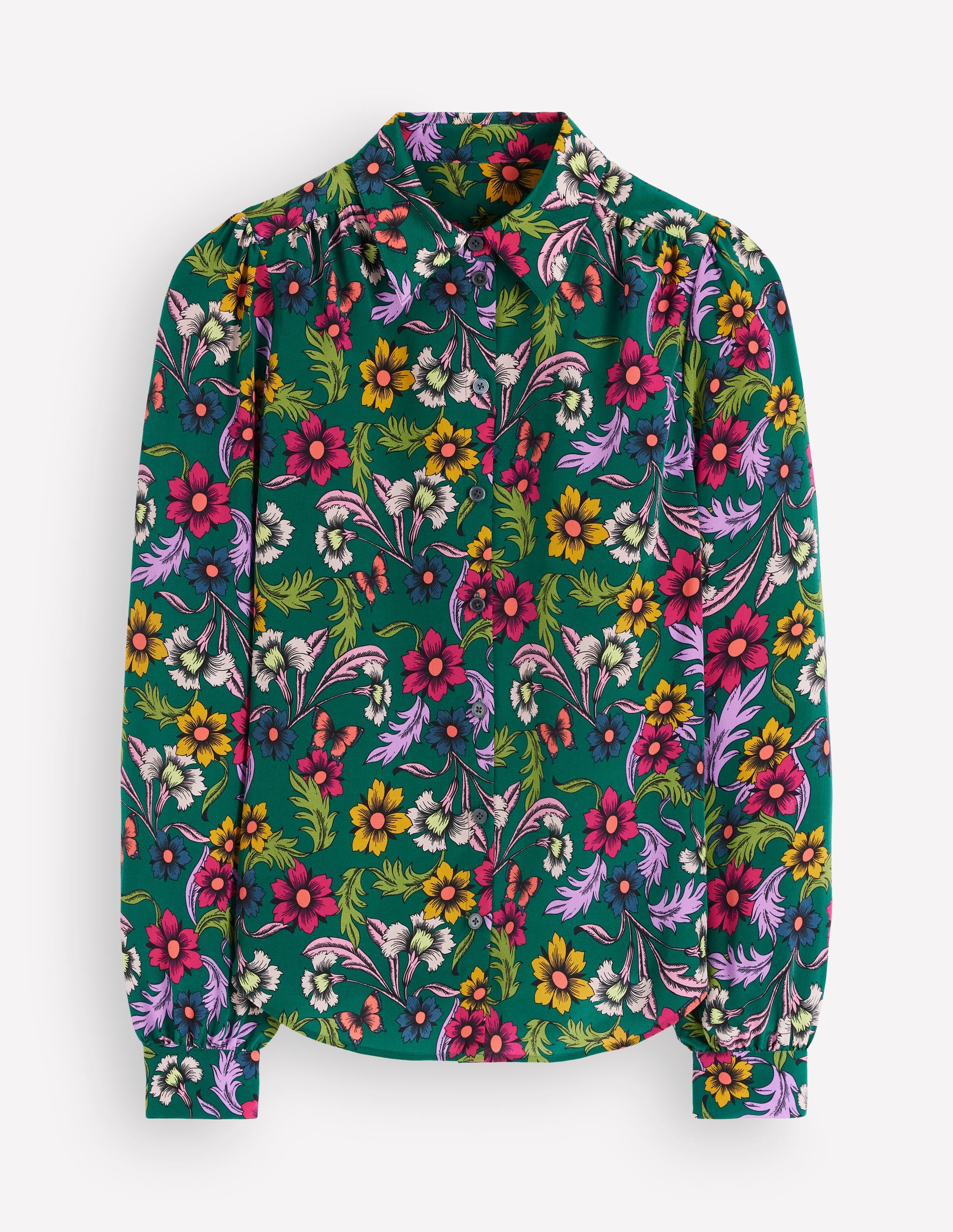 Sara Silk Shirt-Green, Butterfly Bouquet - Image 6