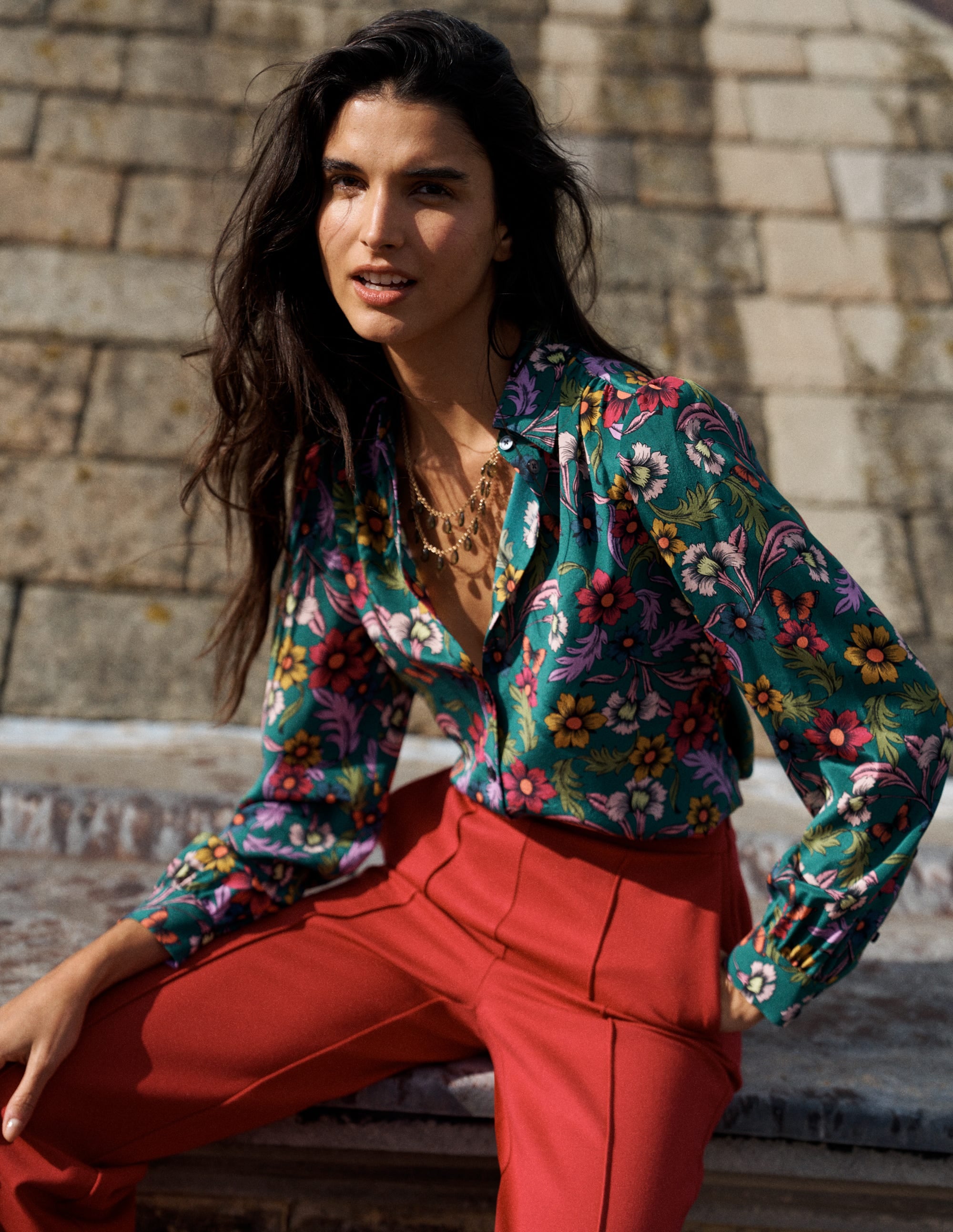 Sara Silk Shirt-Green, Butterfly Bouquet - Image 5