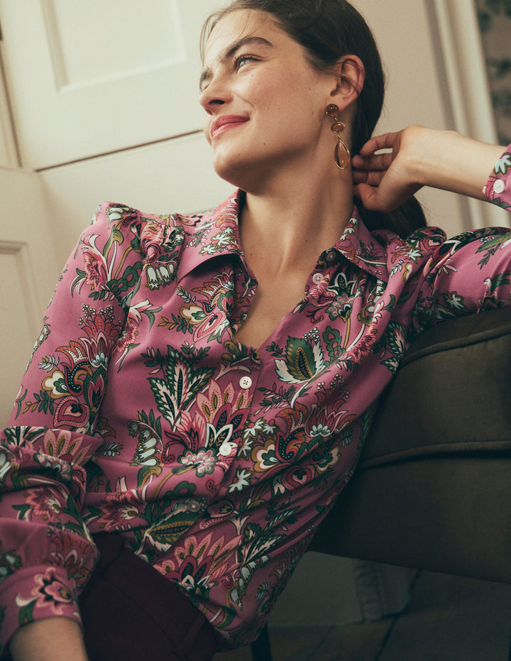 Sara Silk Shirt-Pink Heather, Frosted Flora