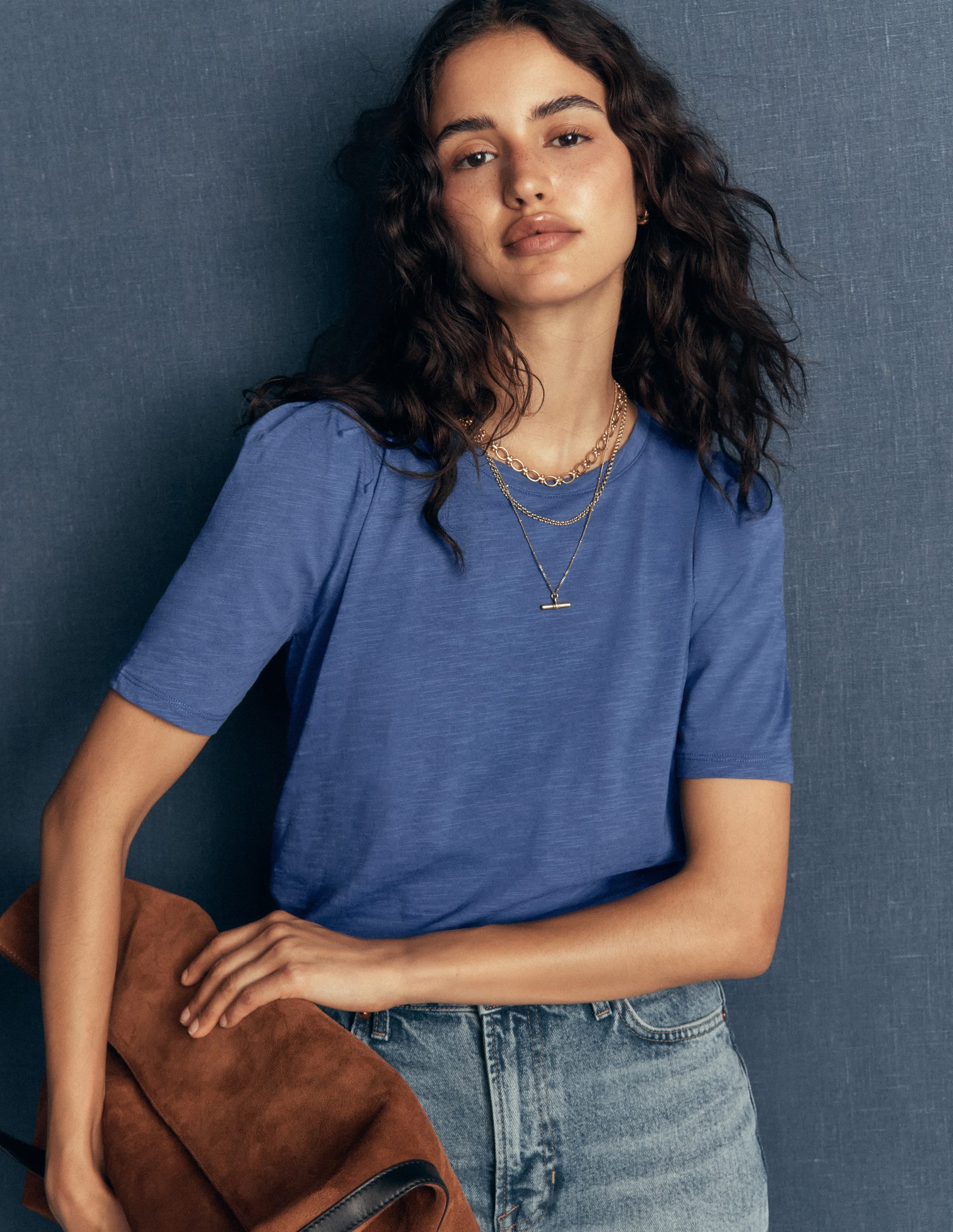 Sophie Puff Sleeve T-shirt-Denim Blue - Image 1