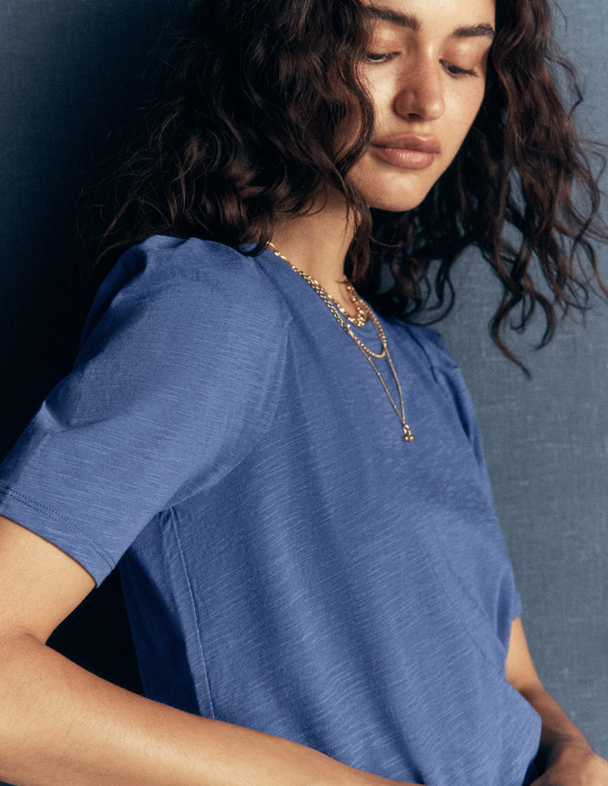 Sophie Puff Sleeve T-shirt-Denim Blue-2