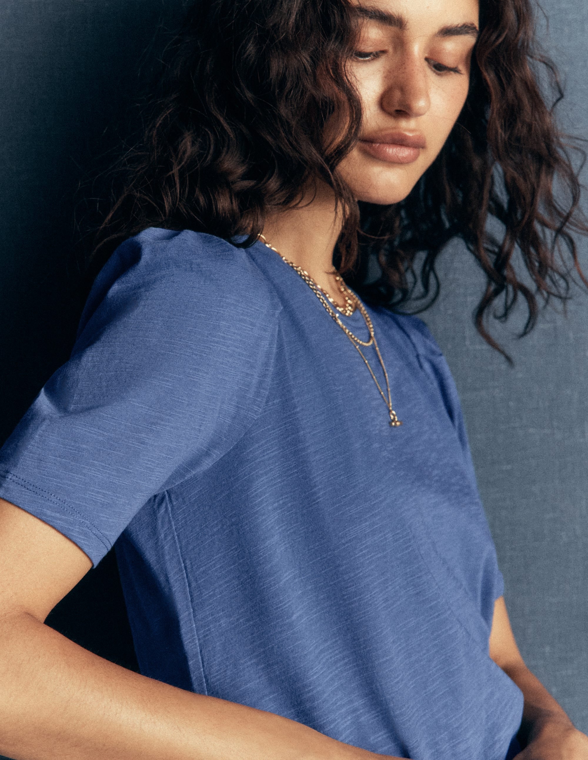 Sophie Puff Sleeve T-shirt-Denim Blue - Image 2