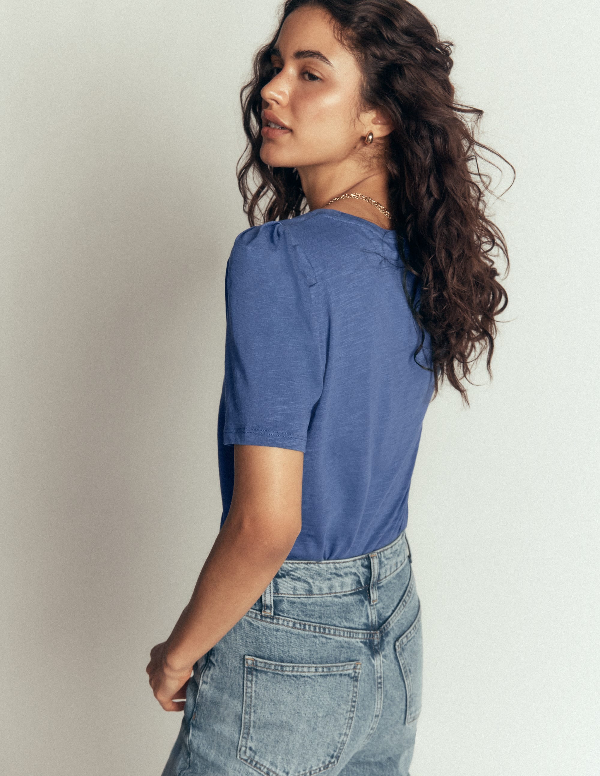 Sophie Puff Sleeve T-shirt-Denim Blue - Image 3