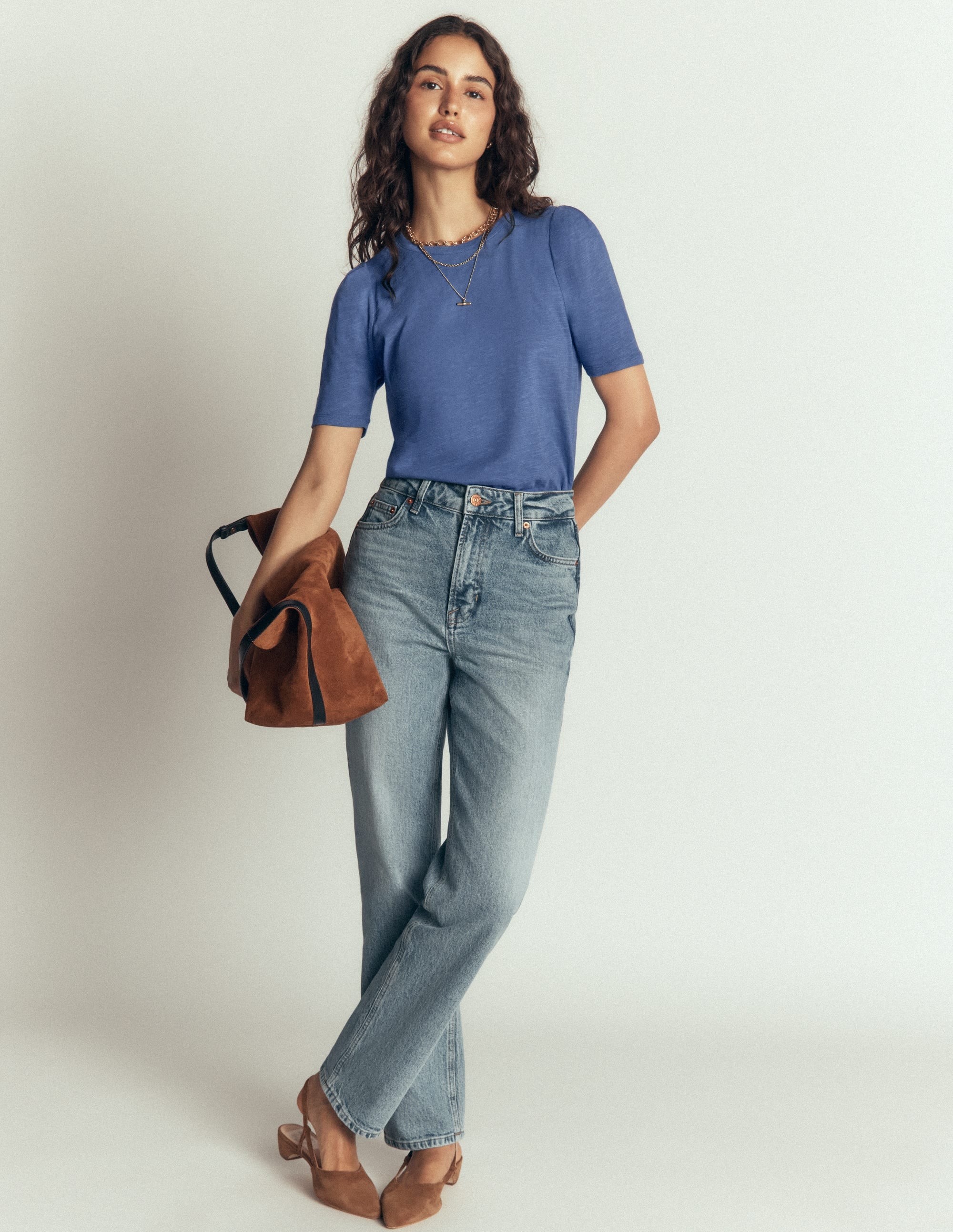 Sophie Puff Sleeve T-shirt-Denim Blue - Image 4
