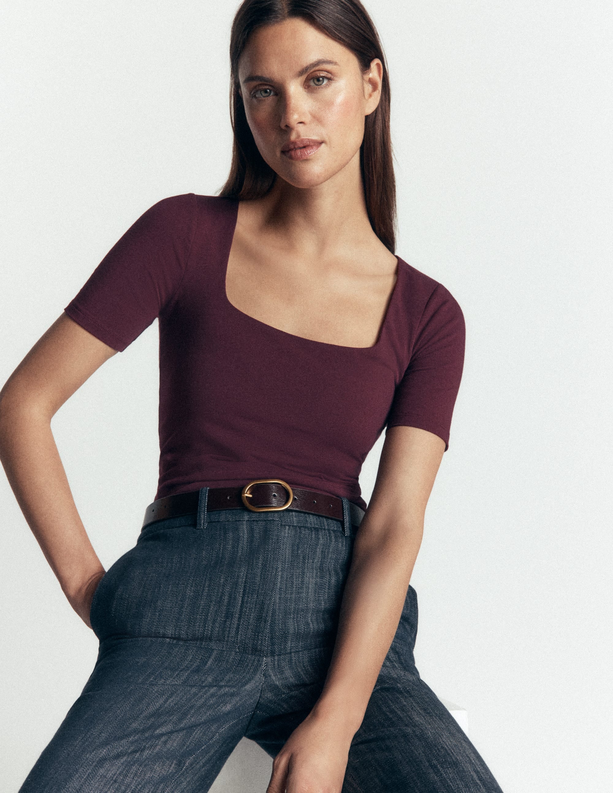 Brooke Double Layer T-shirt-Dark Cherry - Image 1