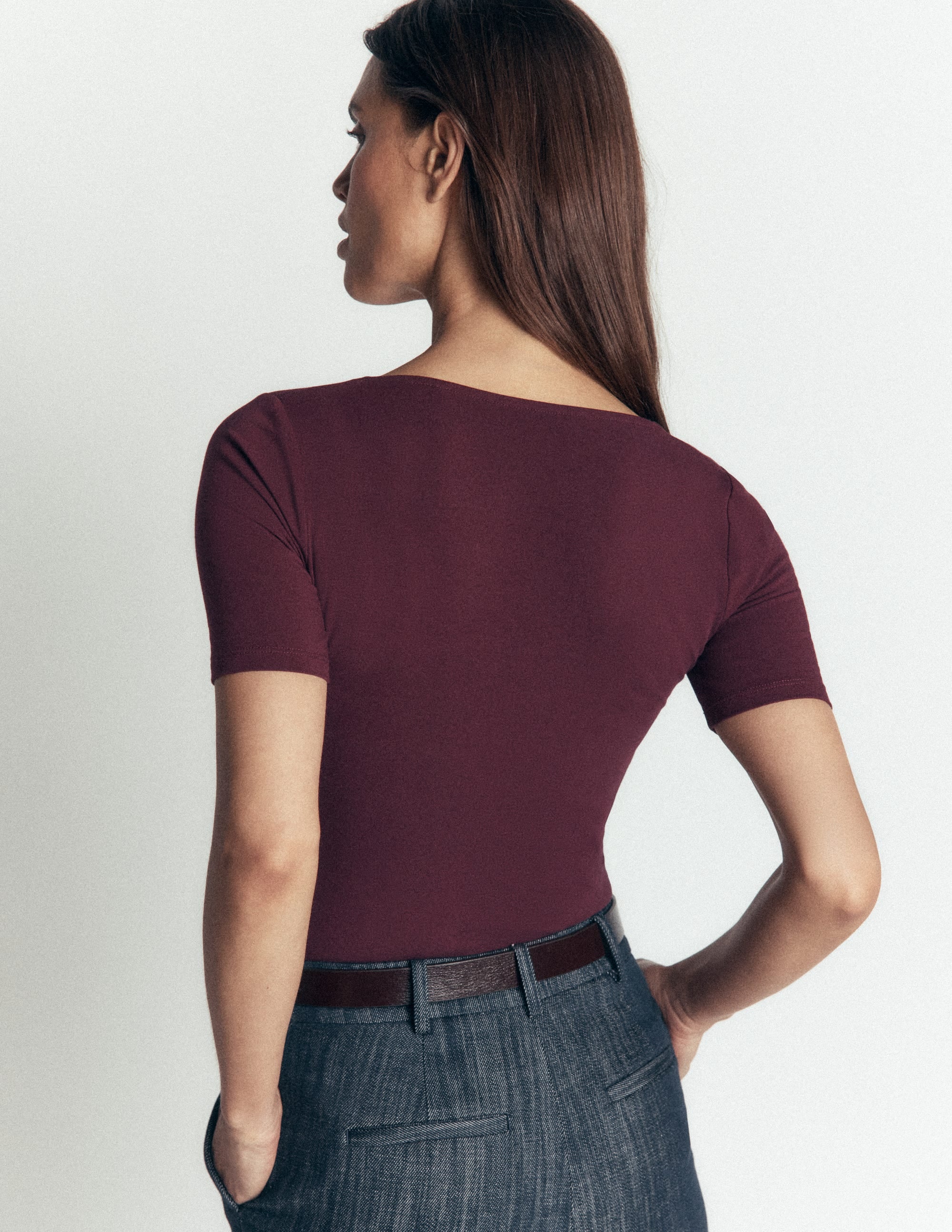 Brooke Double Layer T-shirt-Dark Cherry - Image 3