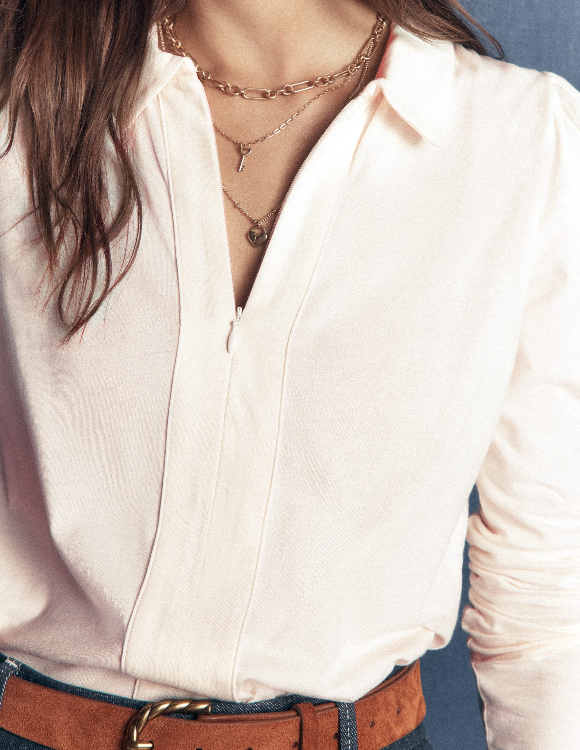 Zip Collar Supersoft Top-Ivory - Image 2