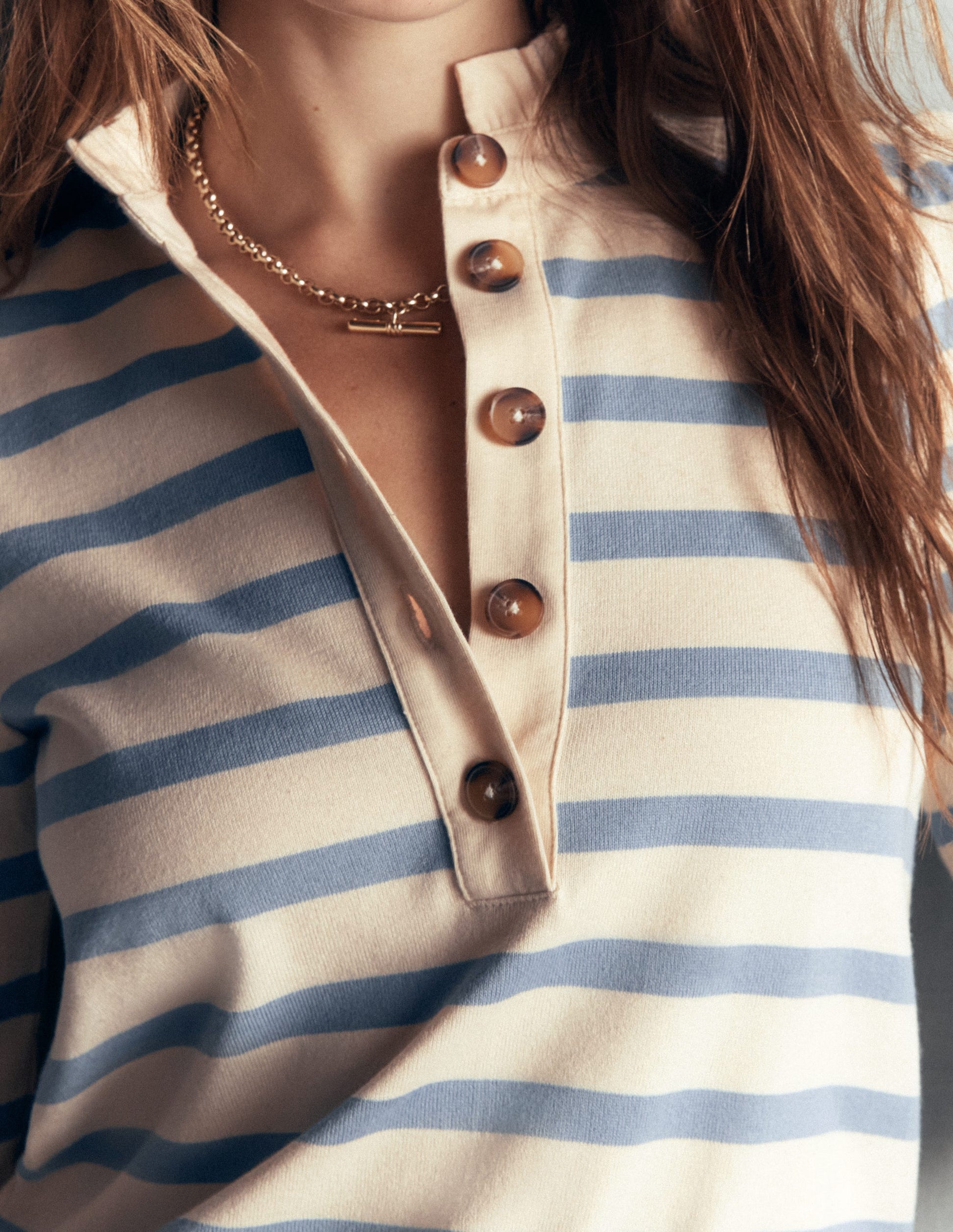 Ruffle Collar Mariner-Ivory and Faded Denim Stripe-2