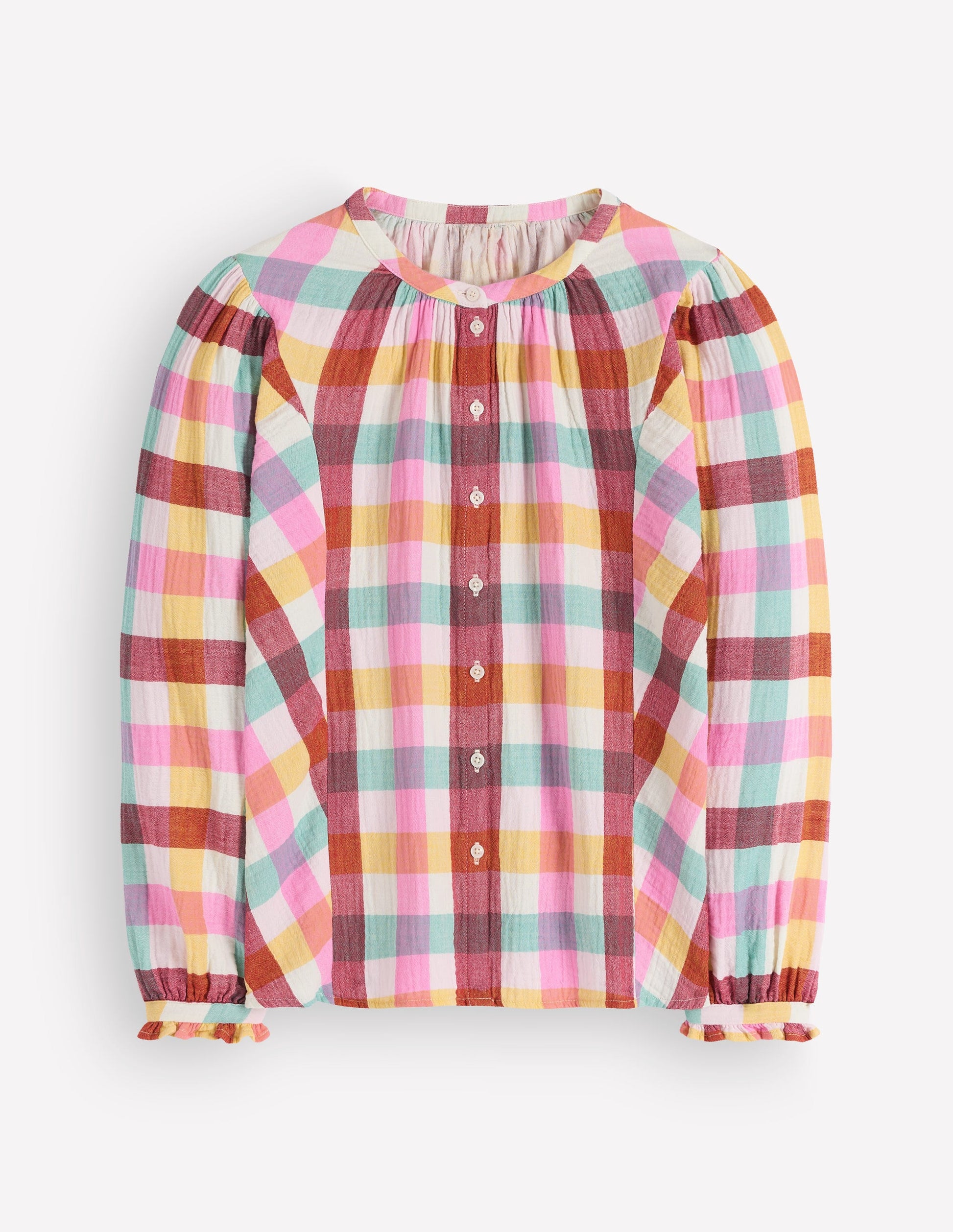 Camille Double Cloth Top-Ivory, Pink, Red Multi Gingham-7