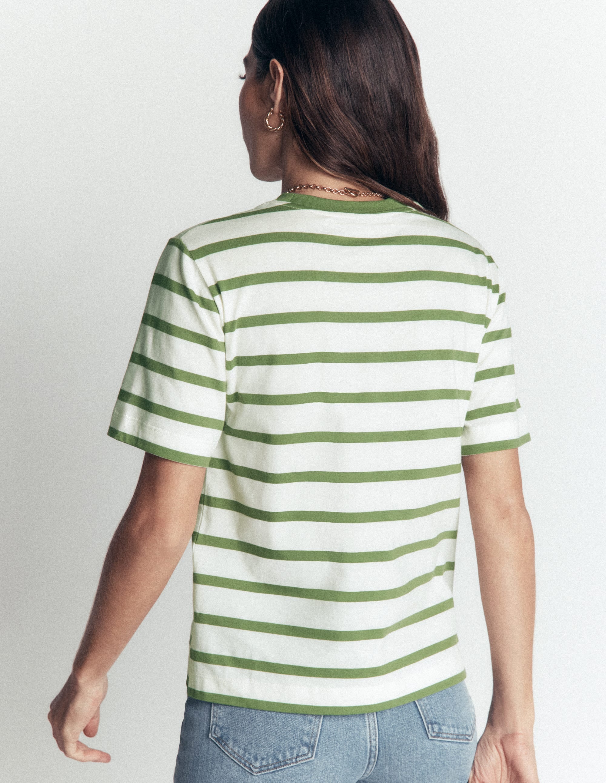 Relaxed Cotton T-shirt-Safari Green and Ivory Stripe - Image 2