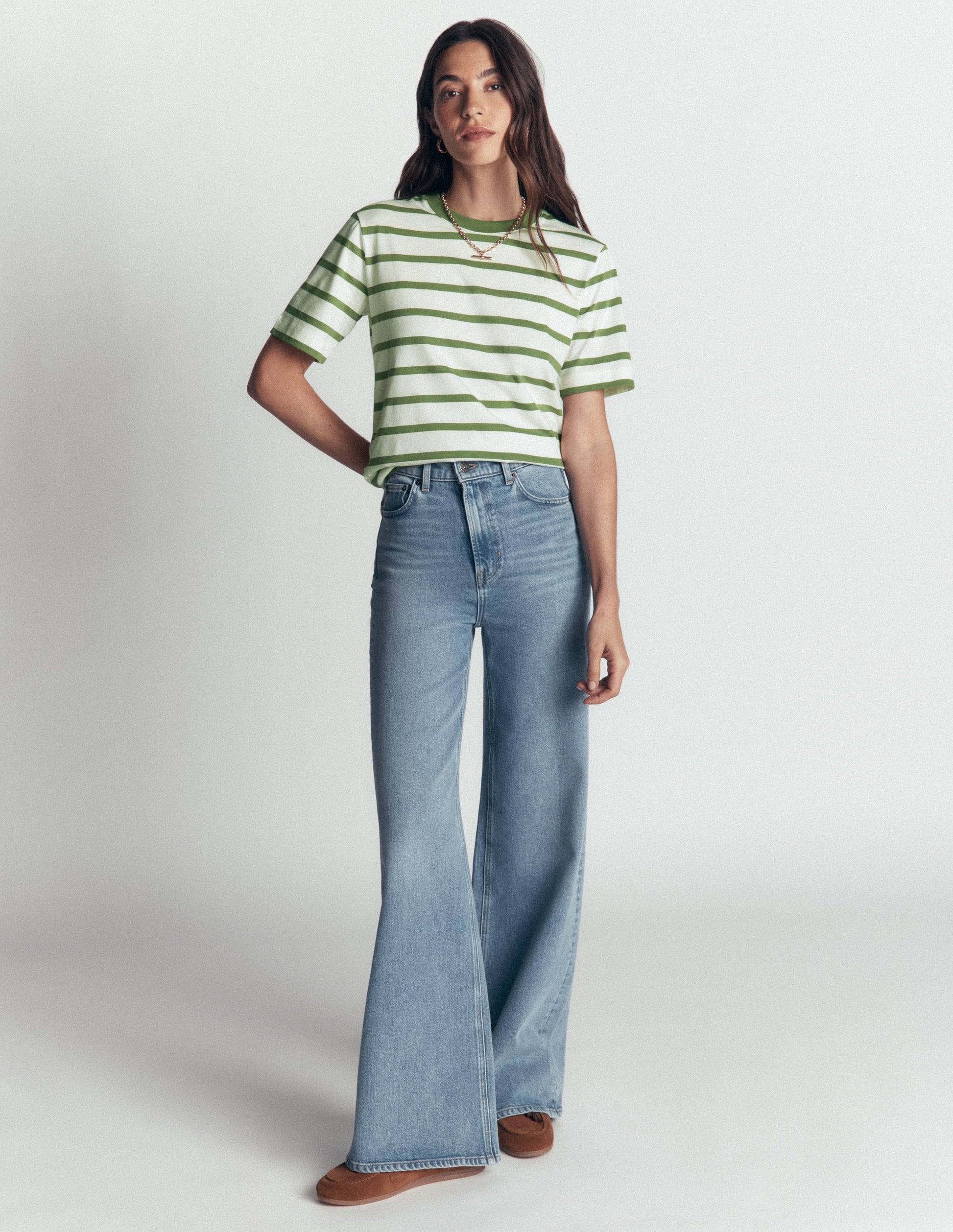 Relaxed Cotton T-shirt-Safari Green and Ivory Stripe-3