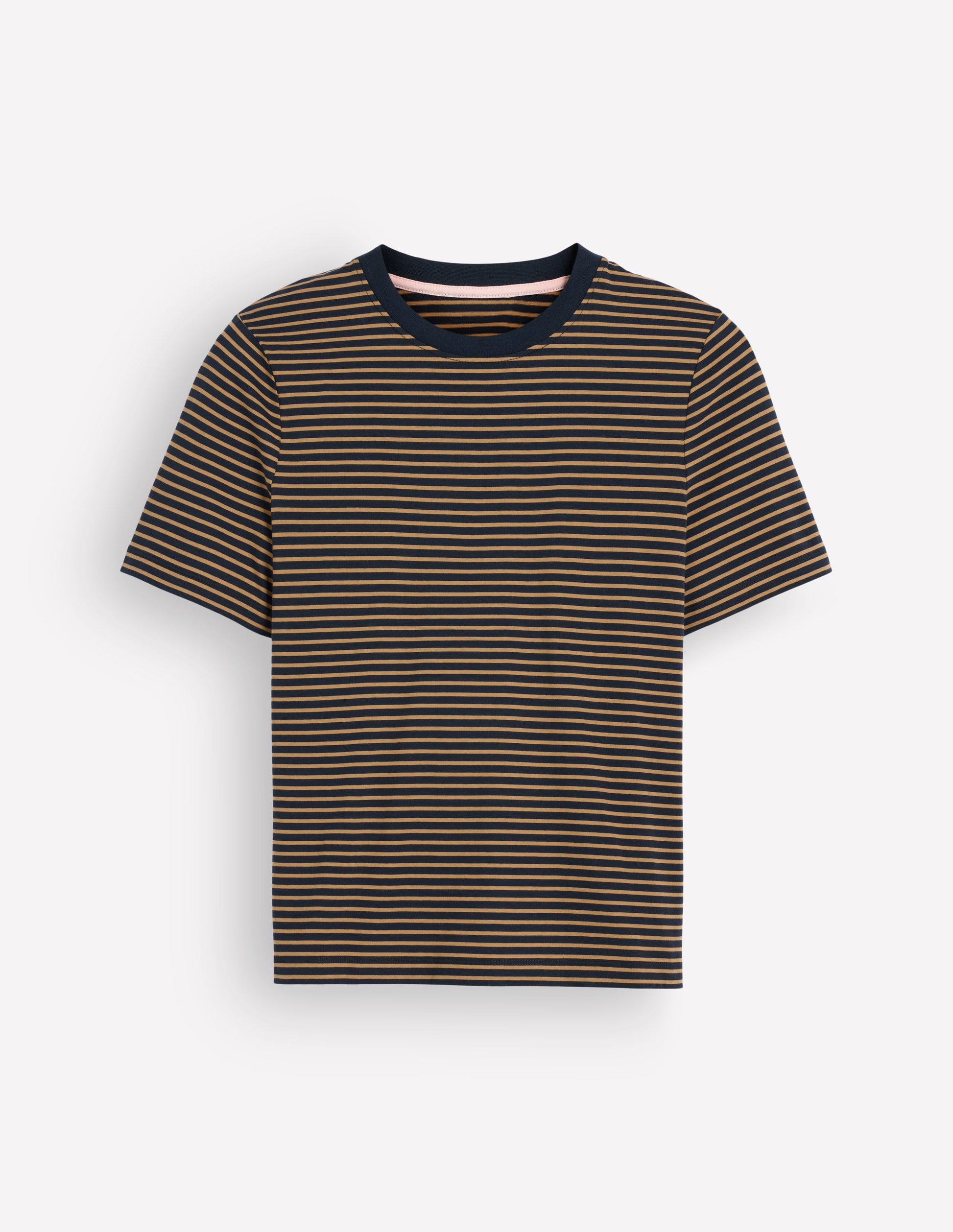 Cotton Crew Neck T-shirt-Navy and Dijon Stripe-6