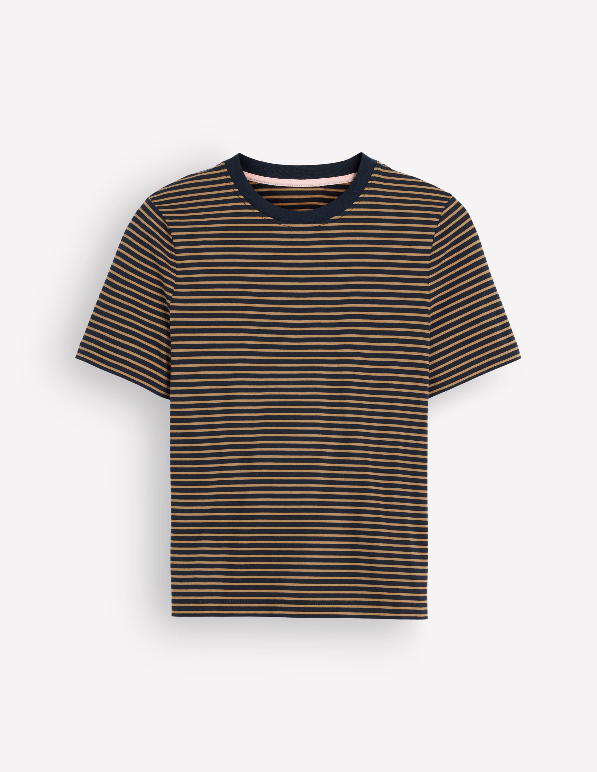 Cotton Crew Neck T-shirt-Navy and Dijon Stripe - Image 6