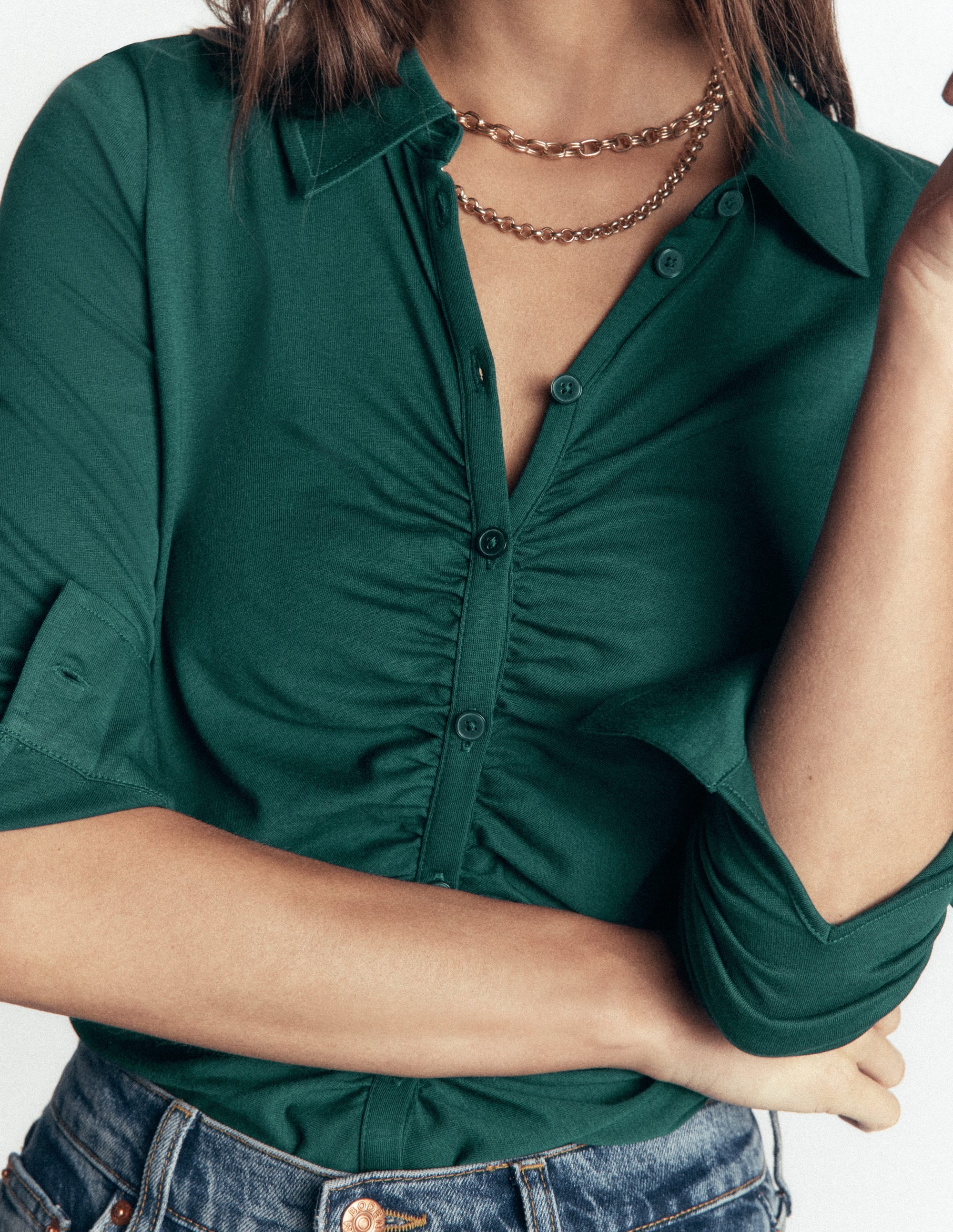 Supersoft Ruched Jersey Shirt-Midnight Teal - Image 2