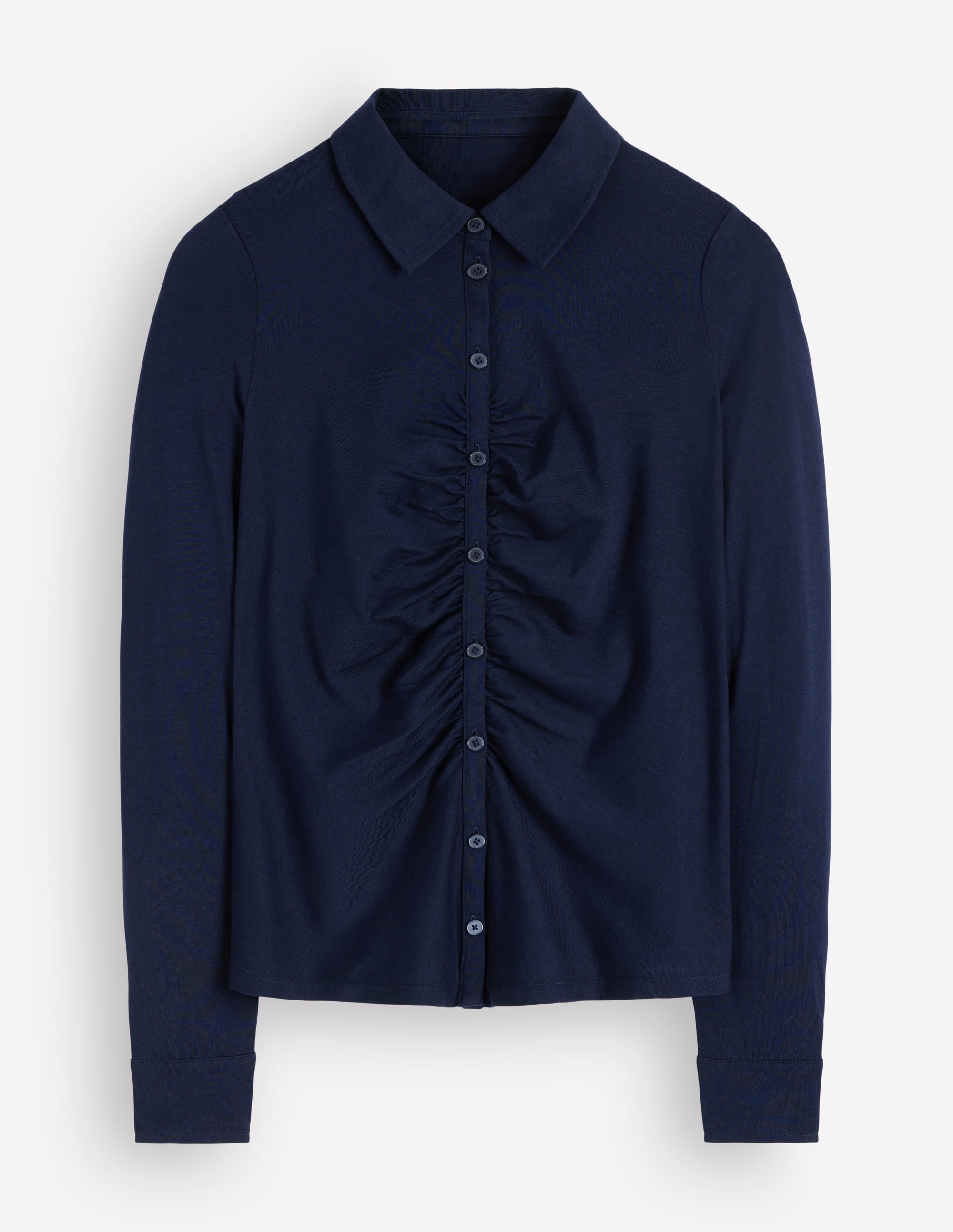 Supersoft Ruched Jersey Shirt-Navy - Image 6
