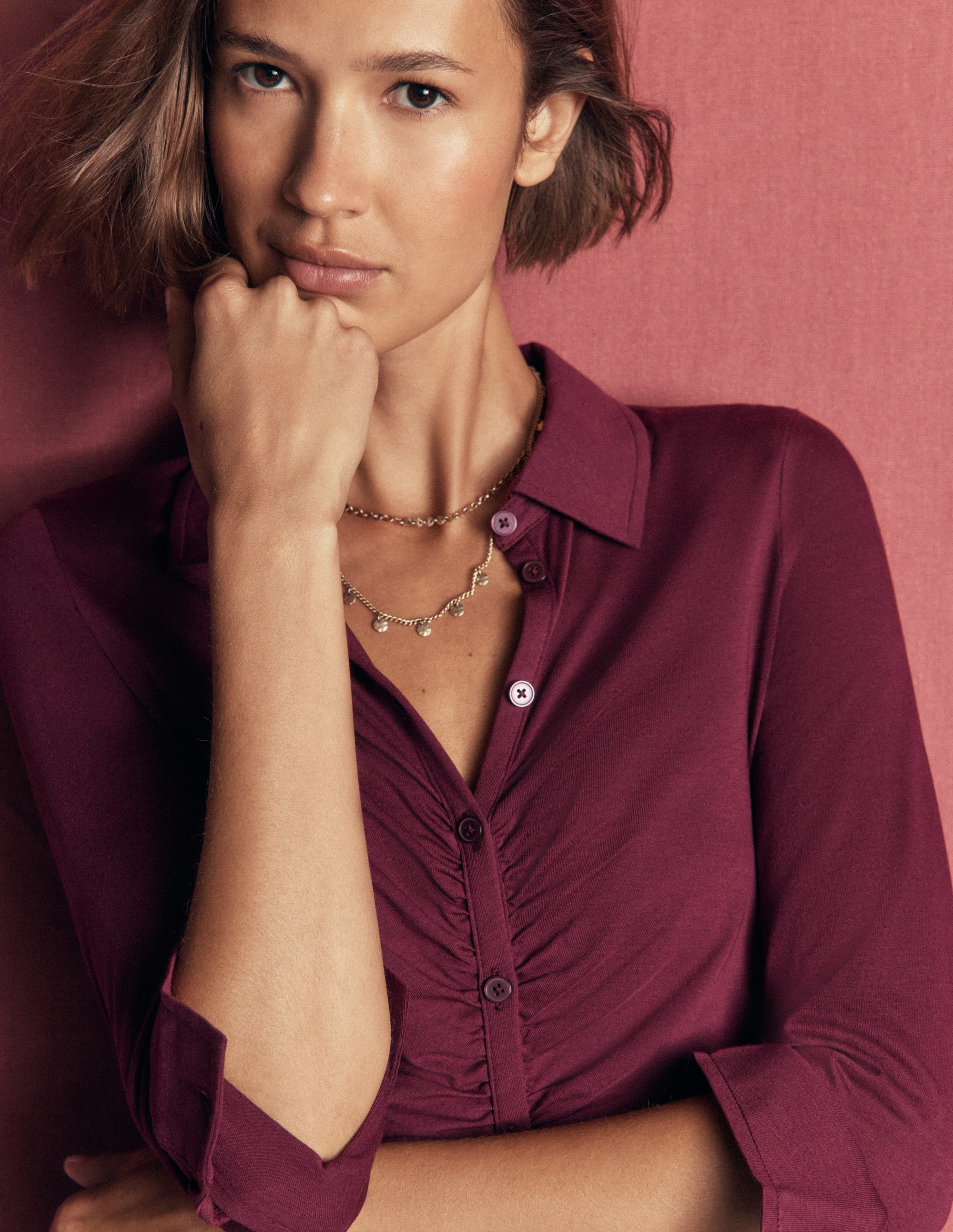 Supersoft Ruched Jersey Shirt-Deep Wisteria - Image 2