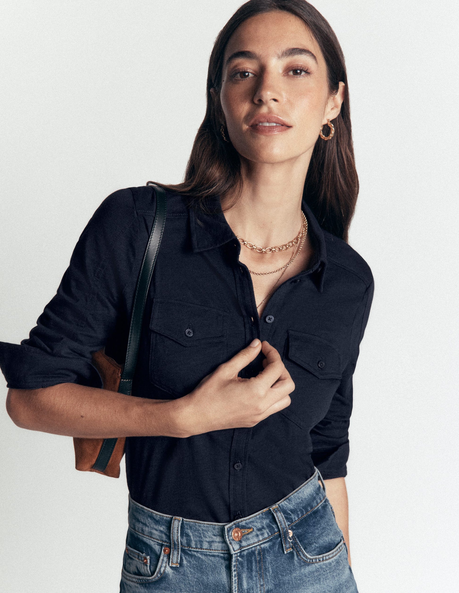 Seam Detail Jersey Shirt-Navy-1