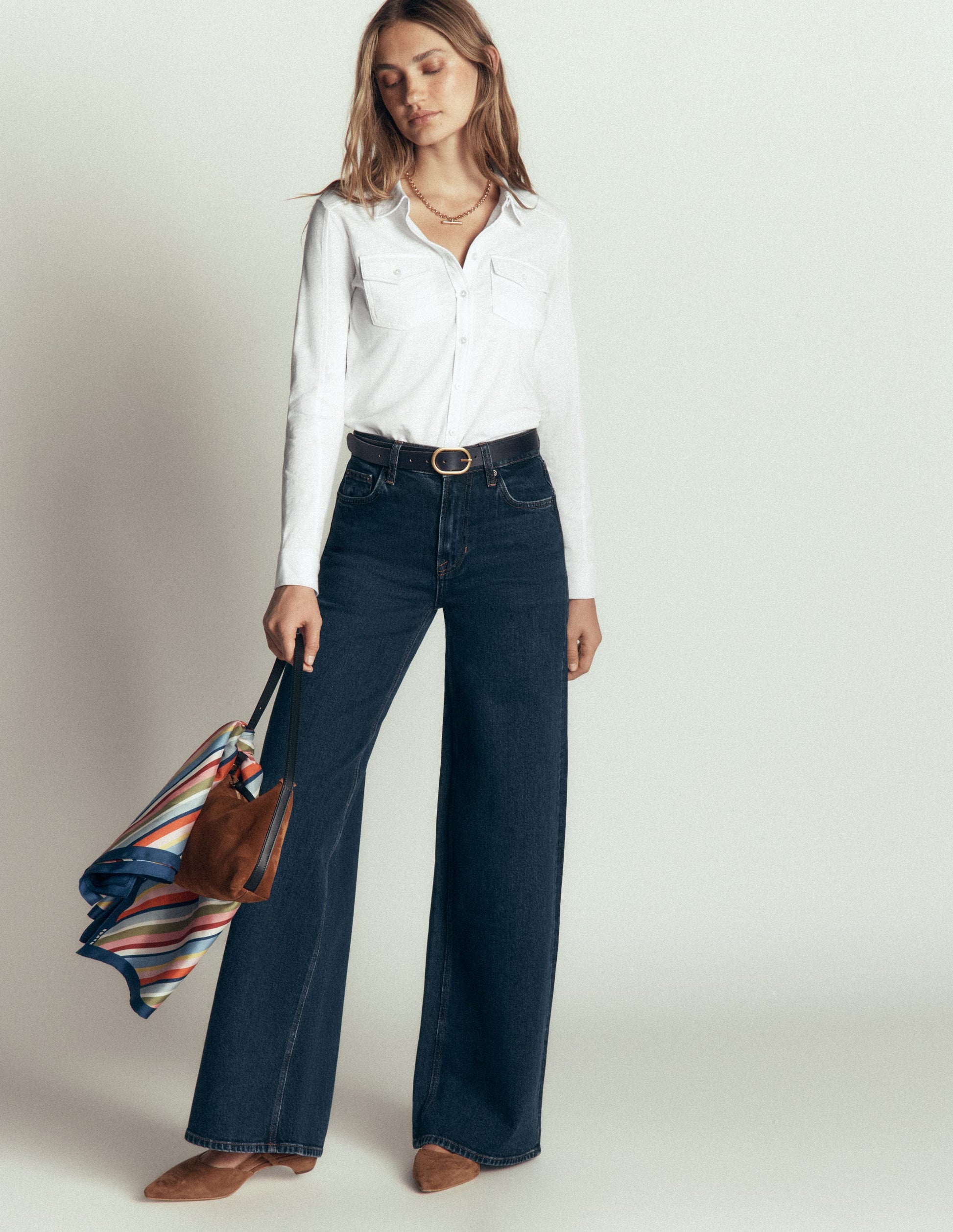 Seam Detail Jersey Shirt-White-2