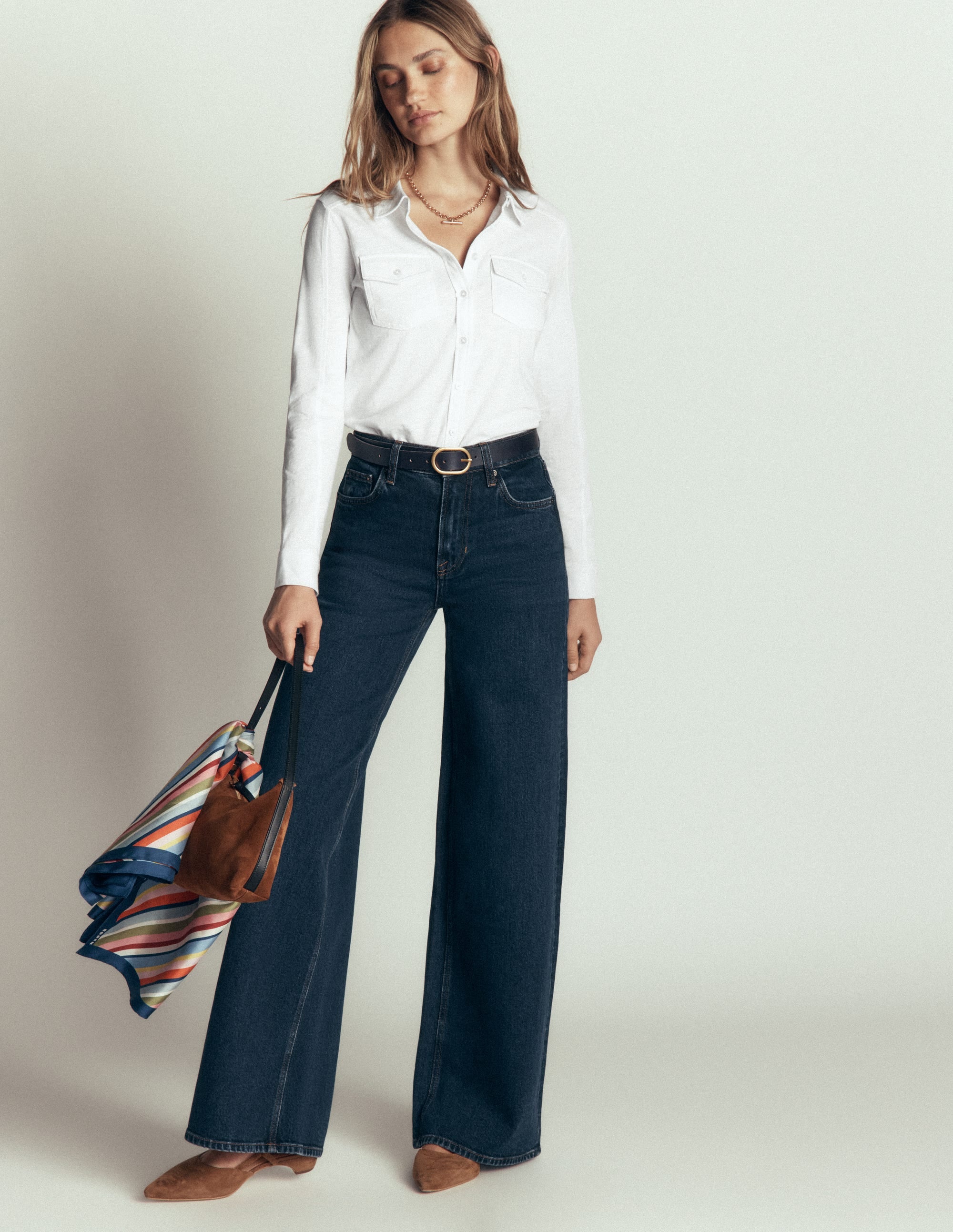 Seam Detail Jersey Shirt-White - Image 2