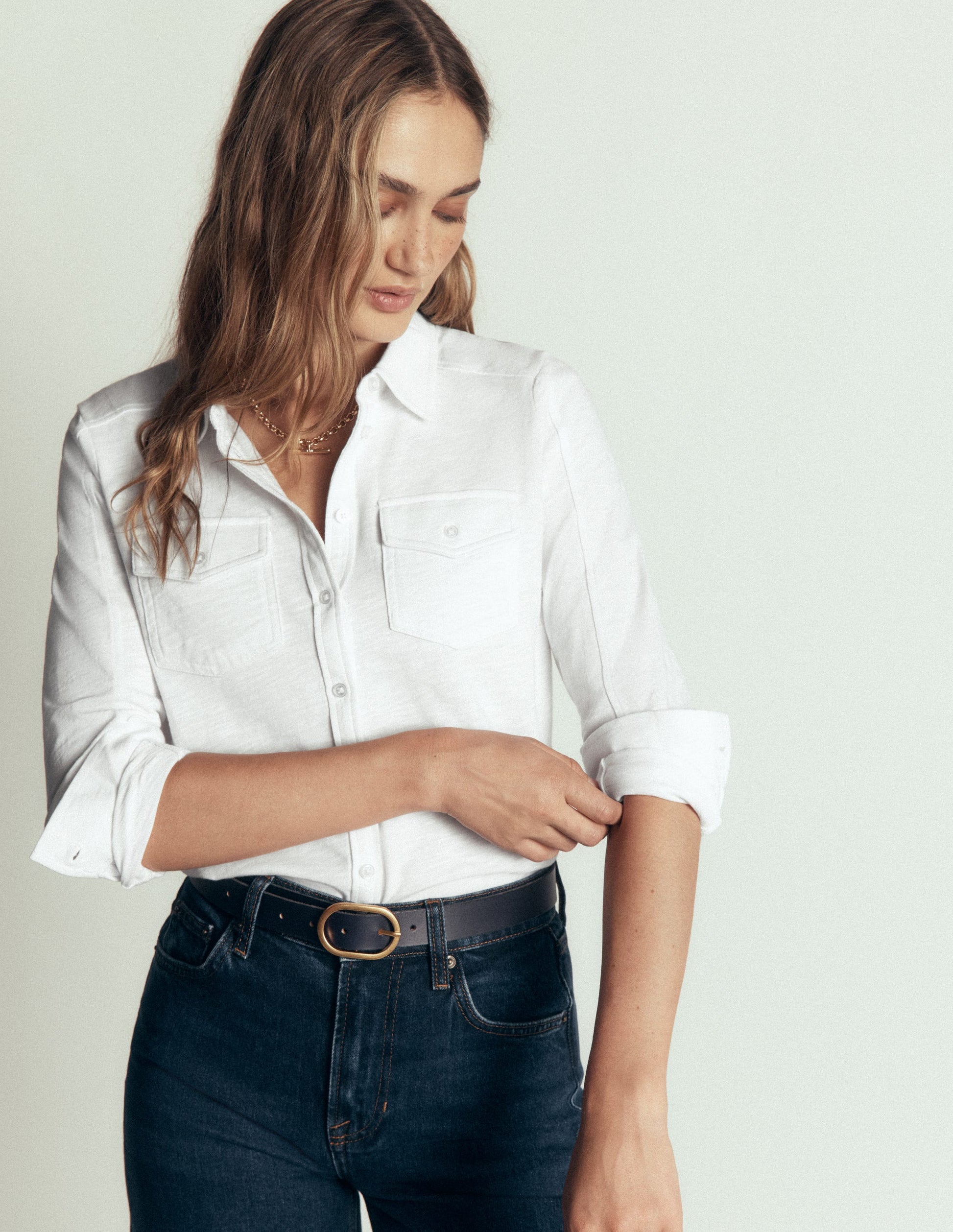 Seam Detail Jersey Shirt-White-1