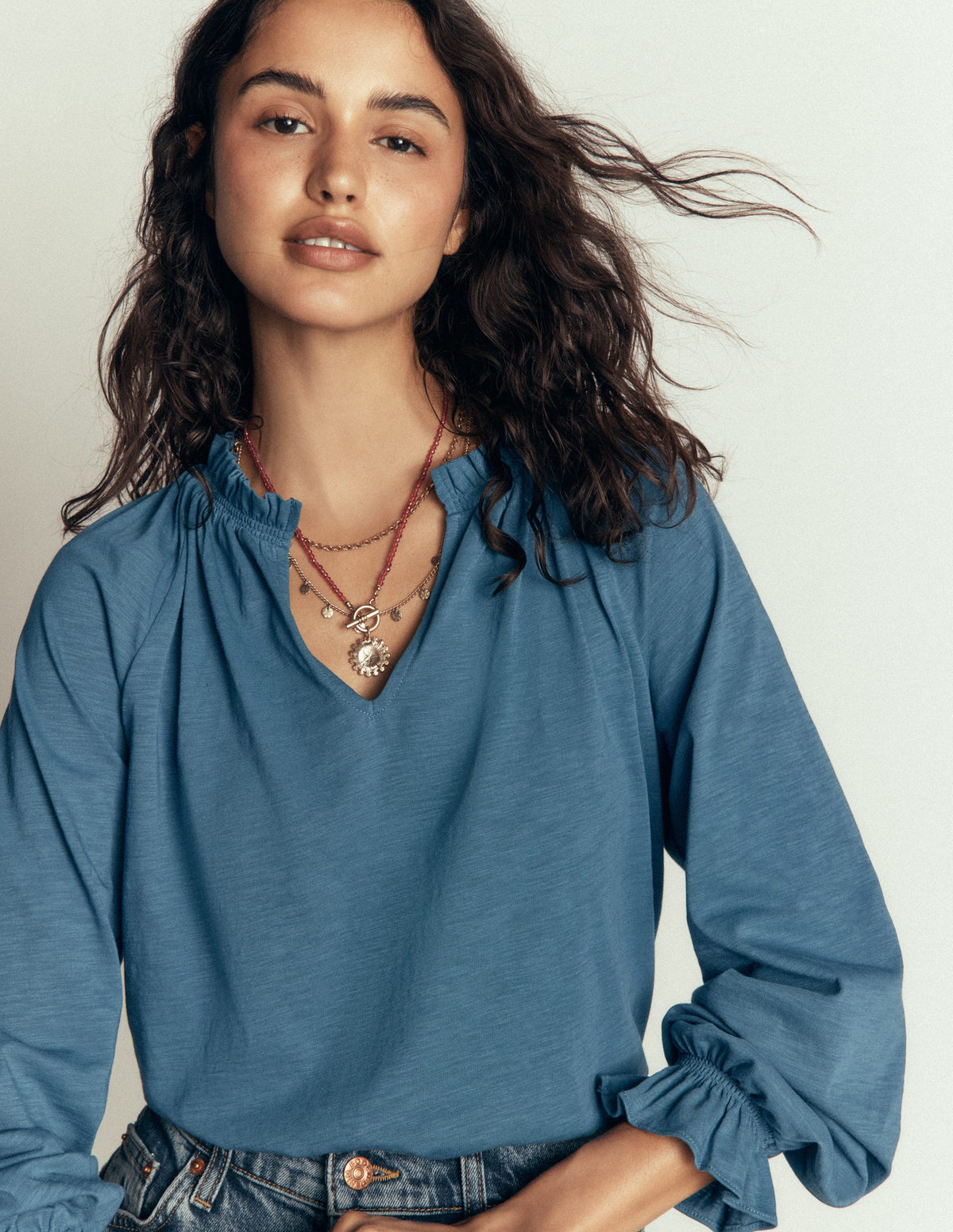 Pia Ruffle Detail Top-Real Teal - Image 1