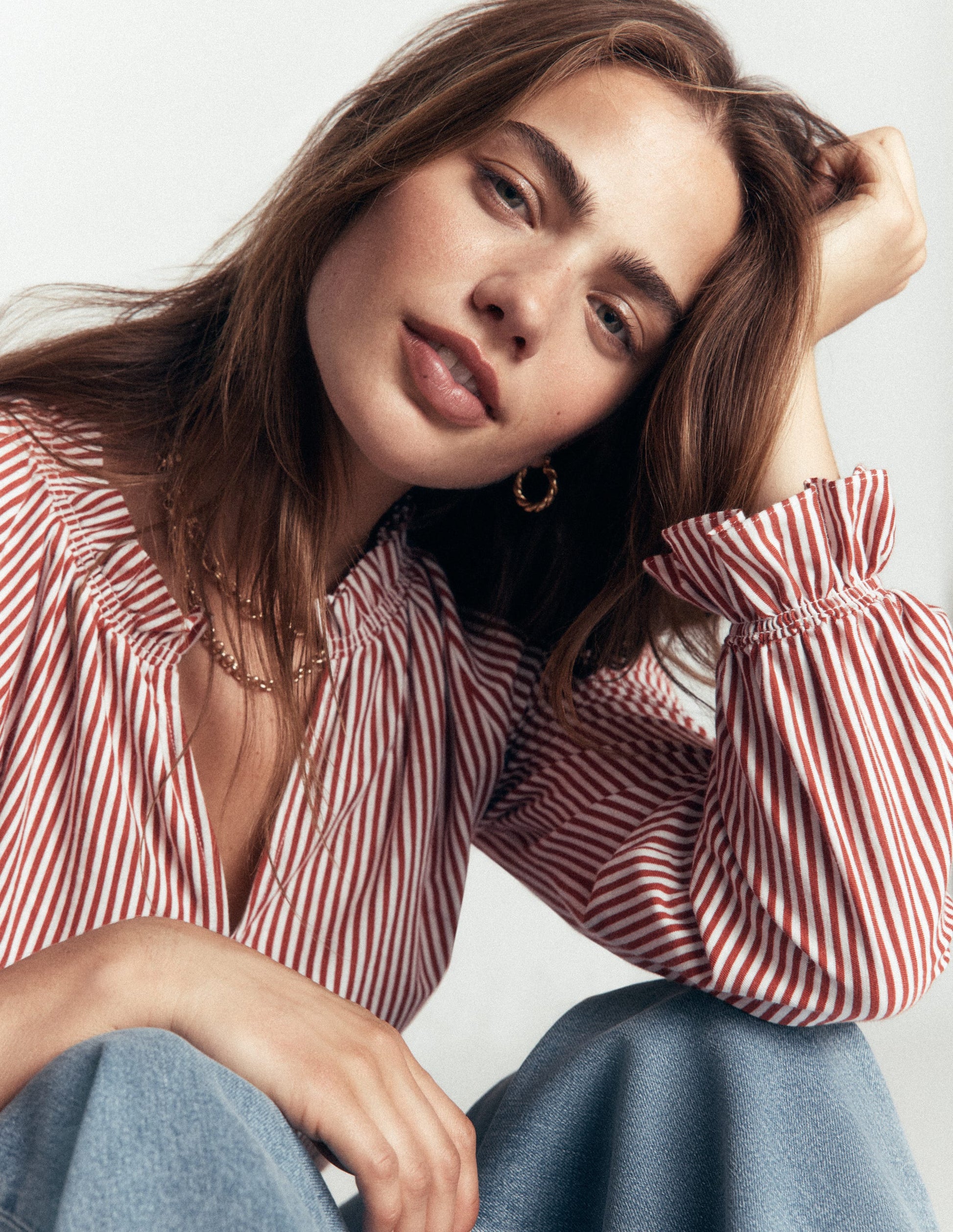 Pia Ruffle Detail Top-Burnt Orange Stripe-2