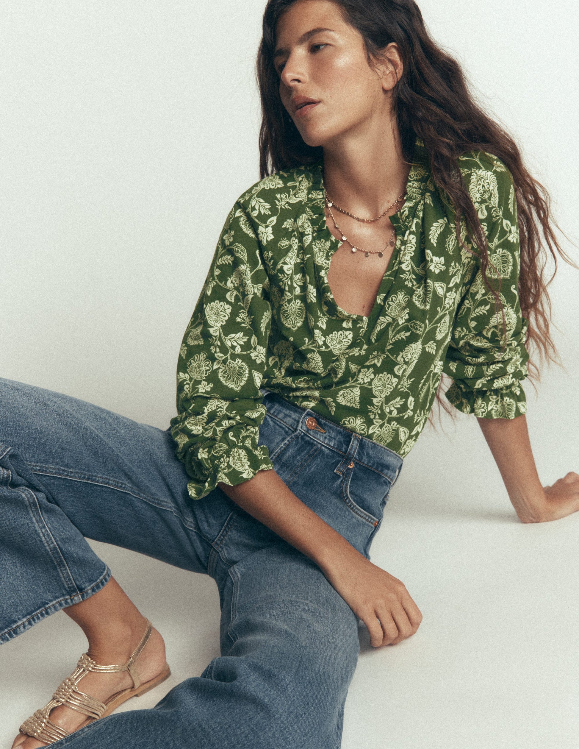 Pia Ruffle Detail Top-Chive Planted Meadows-1